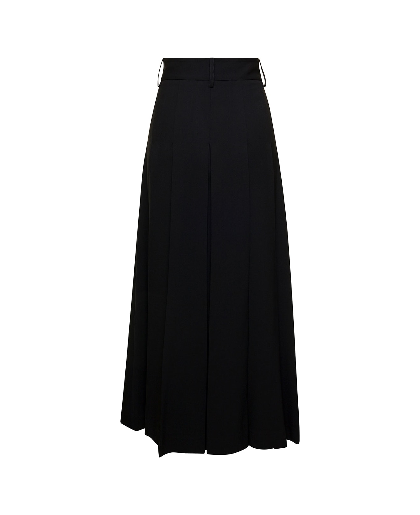 Parosh Long Black Pleated Skirt With Belt Loops In Stretch Wool Woman - Black