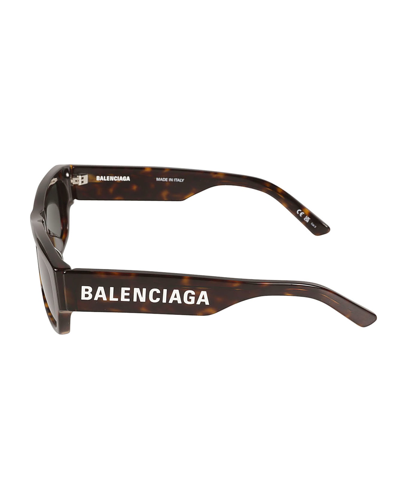Balenciaga Eyewear Logo Sided Flame Effect Rectangular Frame Sunglasses - Havana/Green