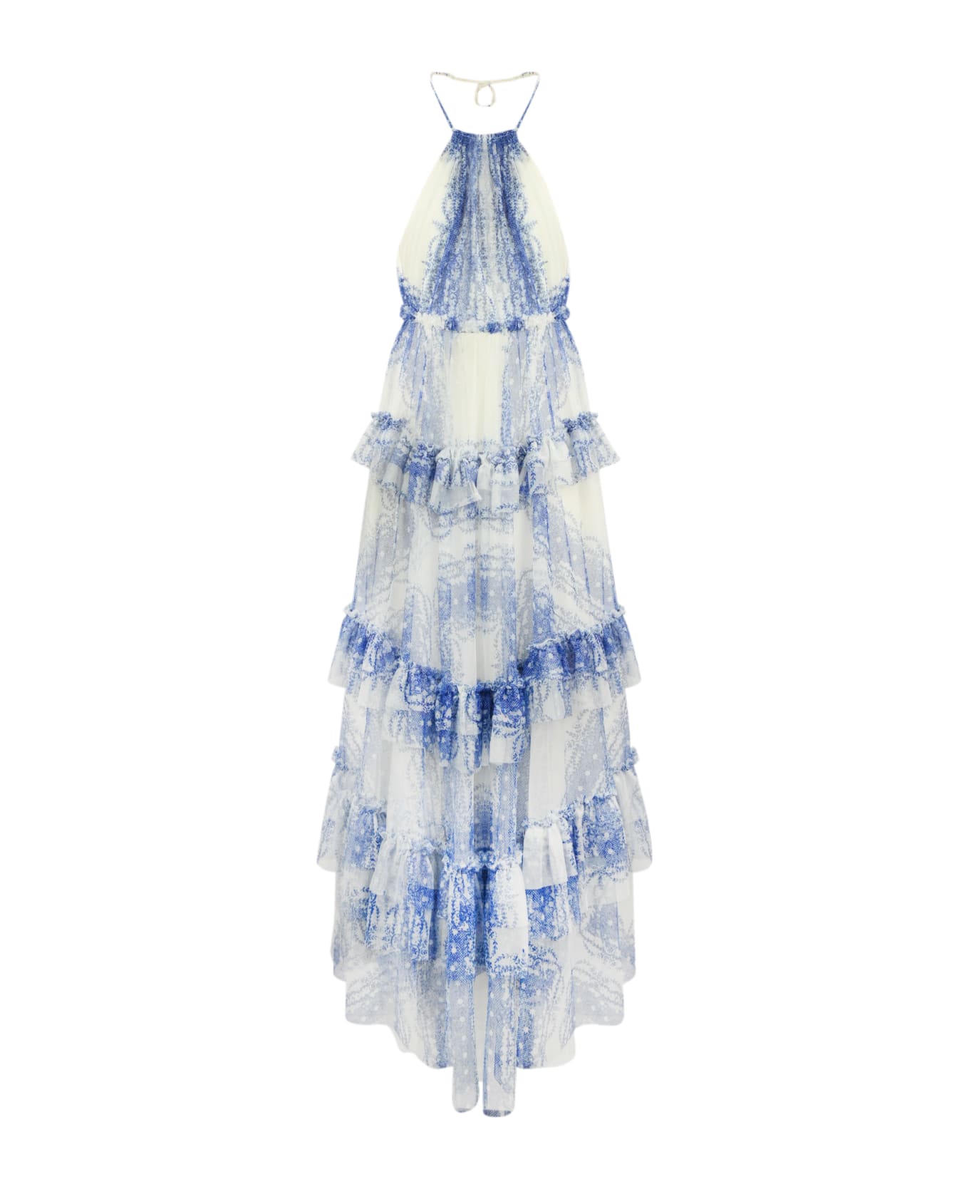 Philosophy di Lorenzo Serafini Long Tulle Dress With Print - Bianco/azzurro ワンピース＆ドレス