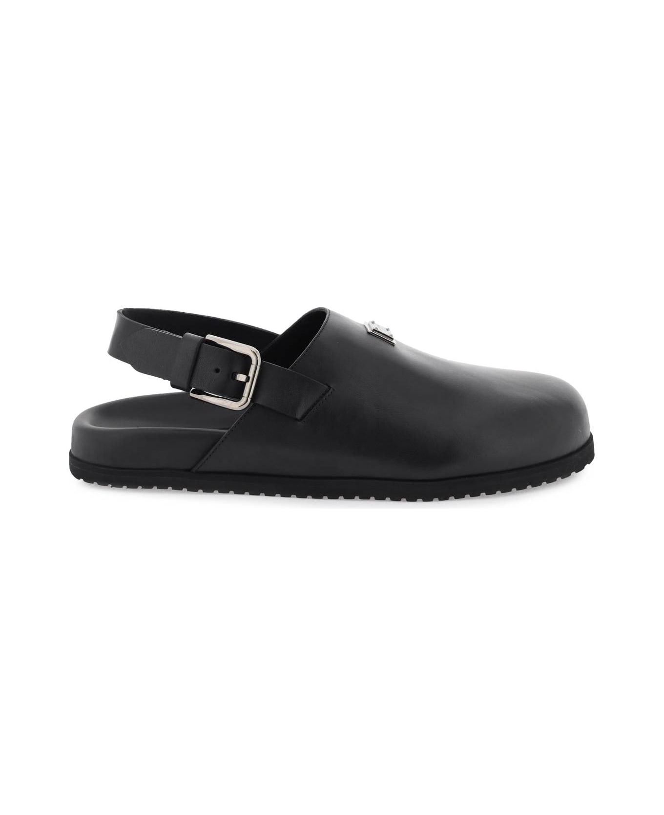 Dolce & Gabbana Leather Clogs With Buckle - black