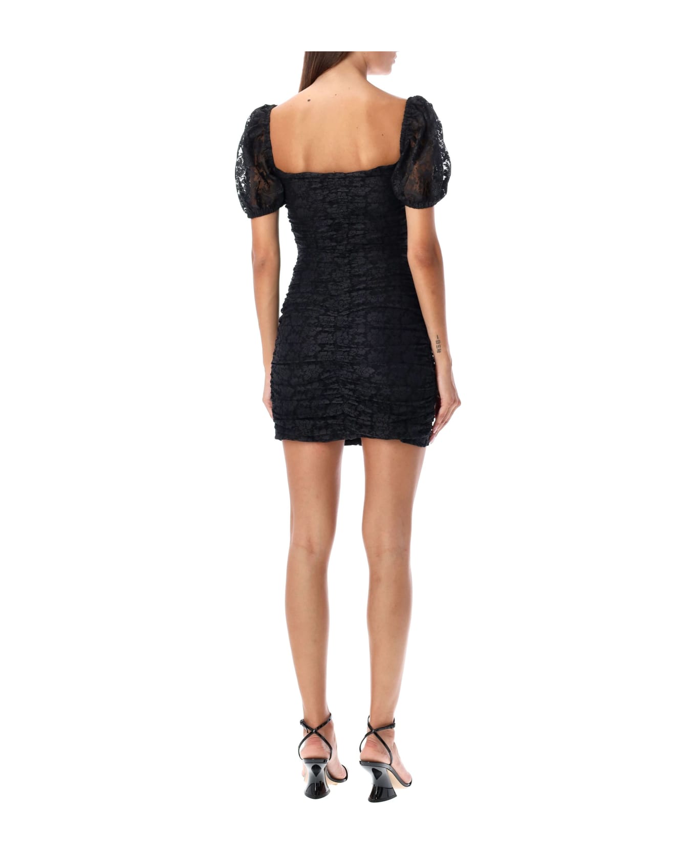 Rotate by Birger Christensen Lace Puff Sleeve Dress - BLACK ワンピース＆ドレス