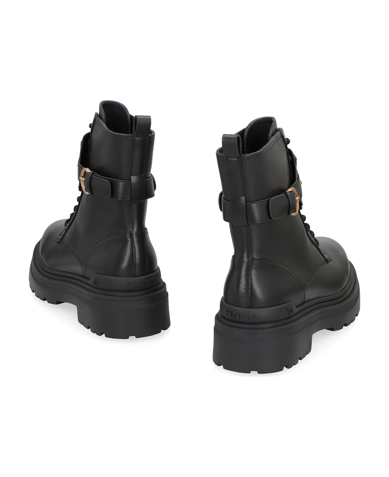 Pinko Mia Leather Combat Boots - black
