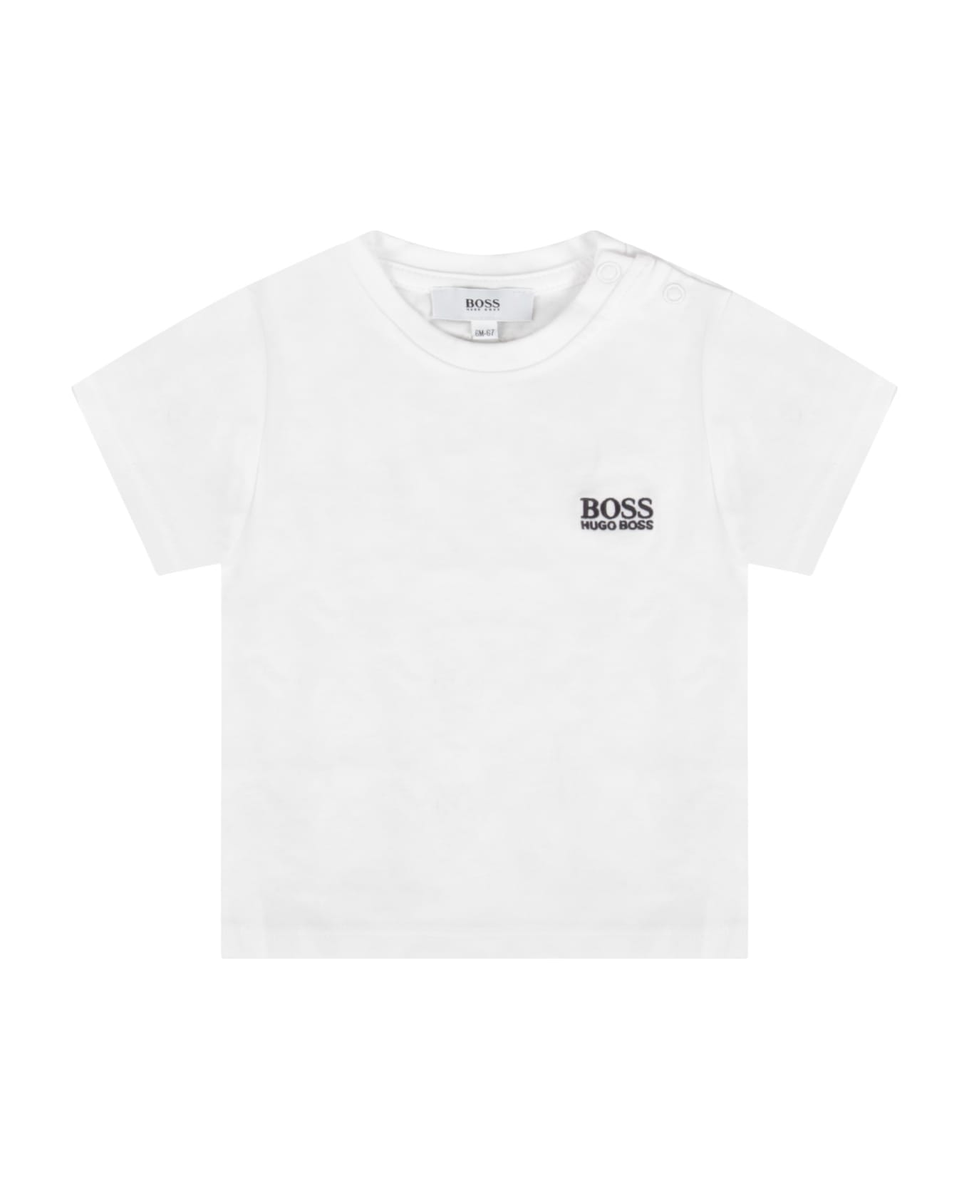 Hugo Boss White T-shirt For Baby Boy With Blue Logo - White Tシャツ＆ポロシャツ