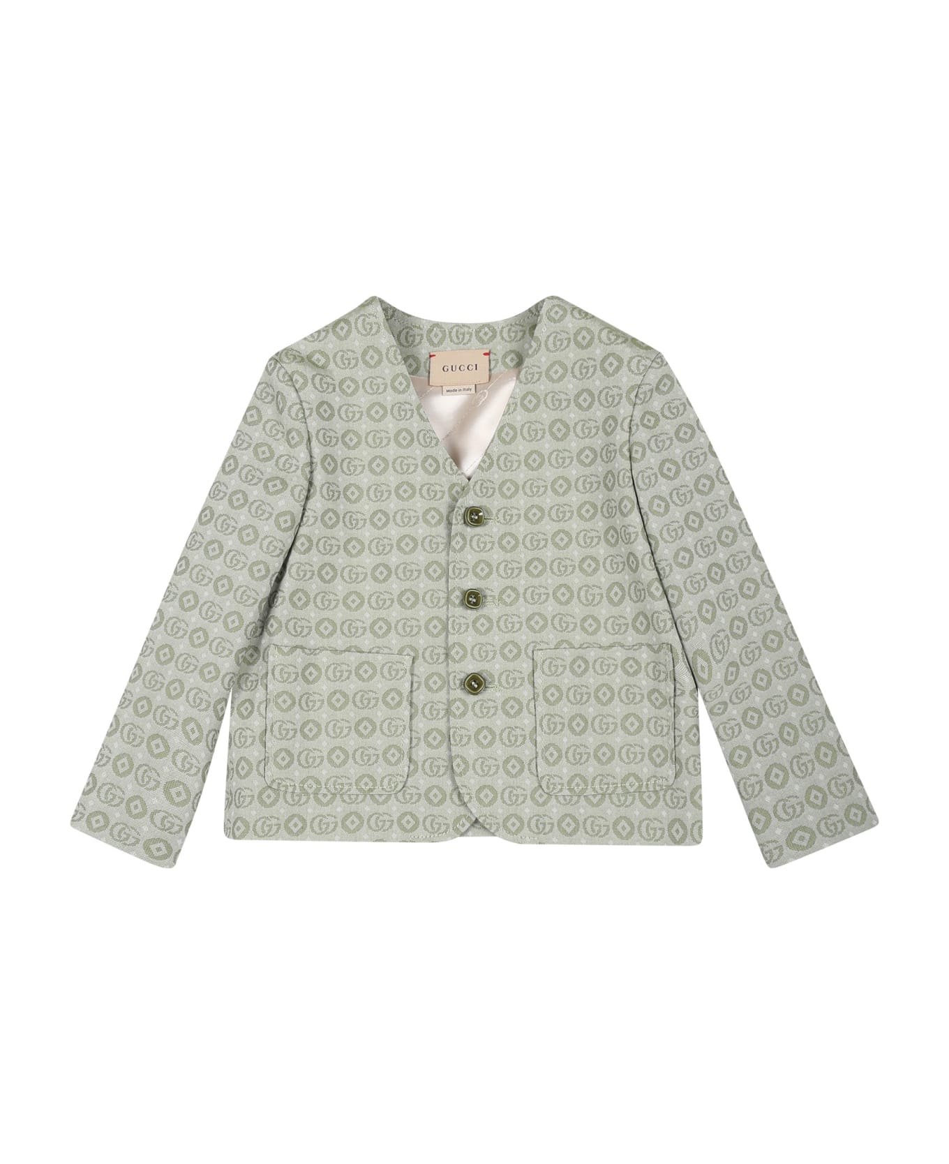 Gucci Green Jacket For Baby Boy With Double G - Green コート＆ジャケット