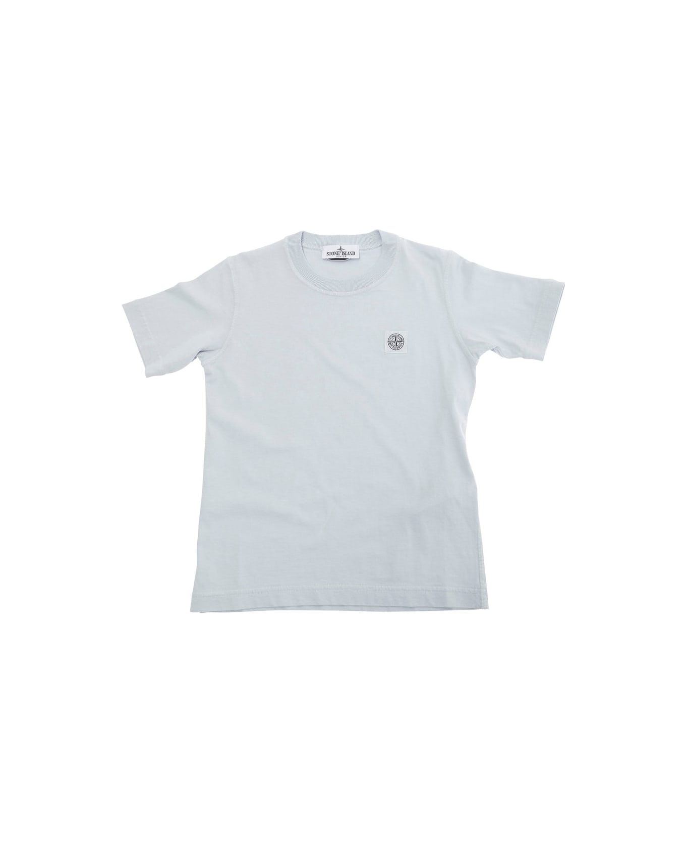 Stone Island Junior Light Blue T-shirt With Round Neck And Logo Patch On The Front In Cotton Boy - Light blue