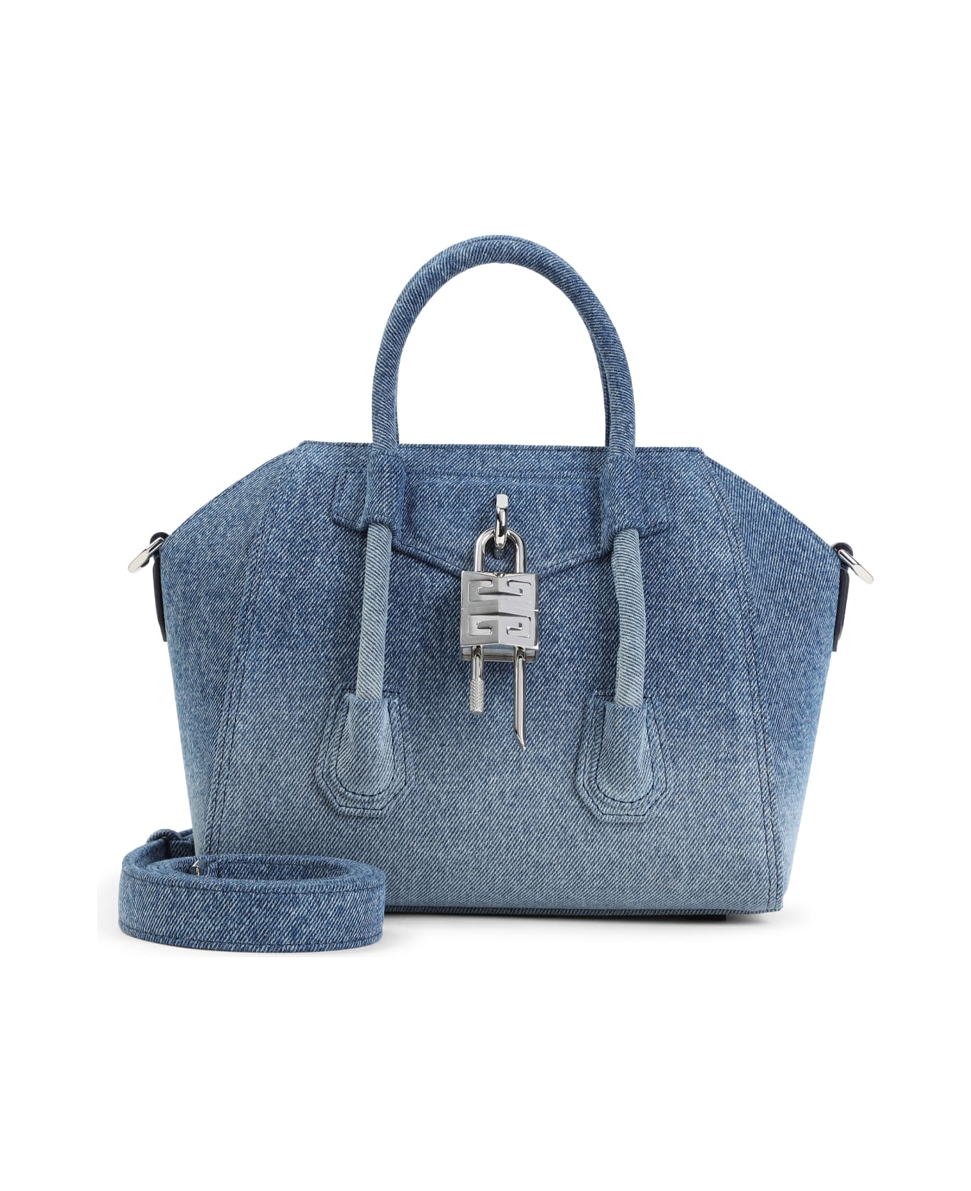 Givenchy Denim Mini Antigona Lock Handbag - MEDIUMBLUE