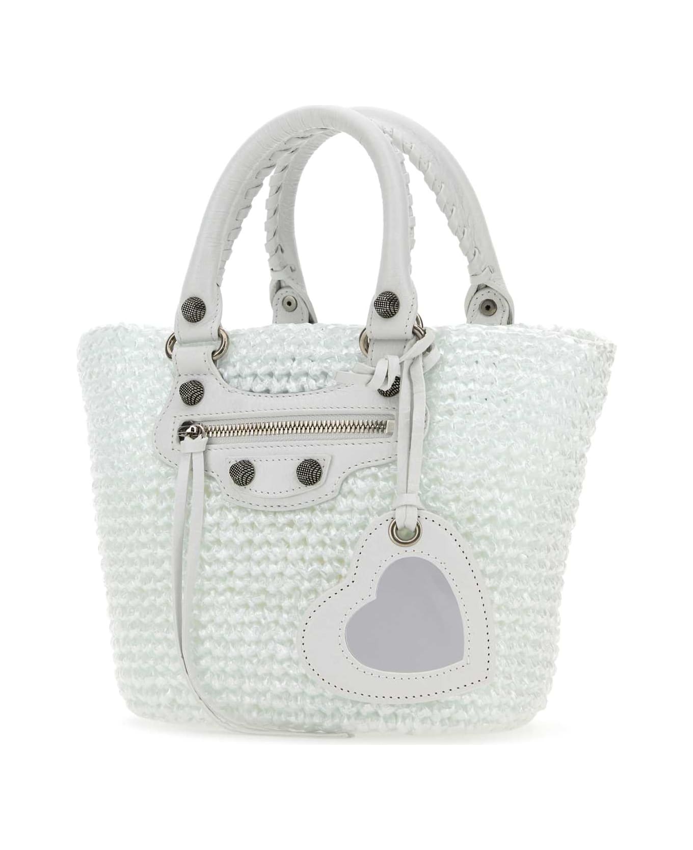 Balenciaga White Raffia Small Le Cagole Panier Handbag - OPTICWHITE