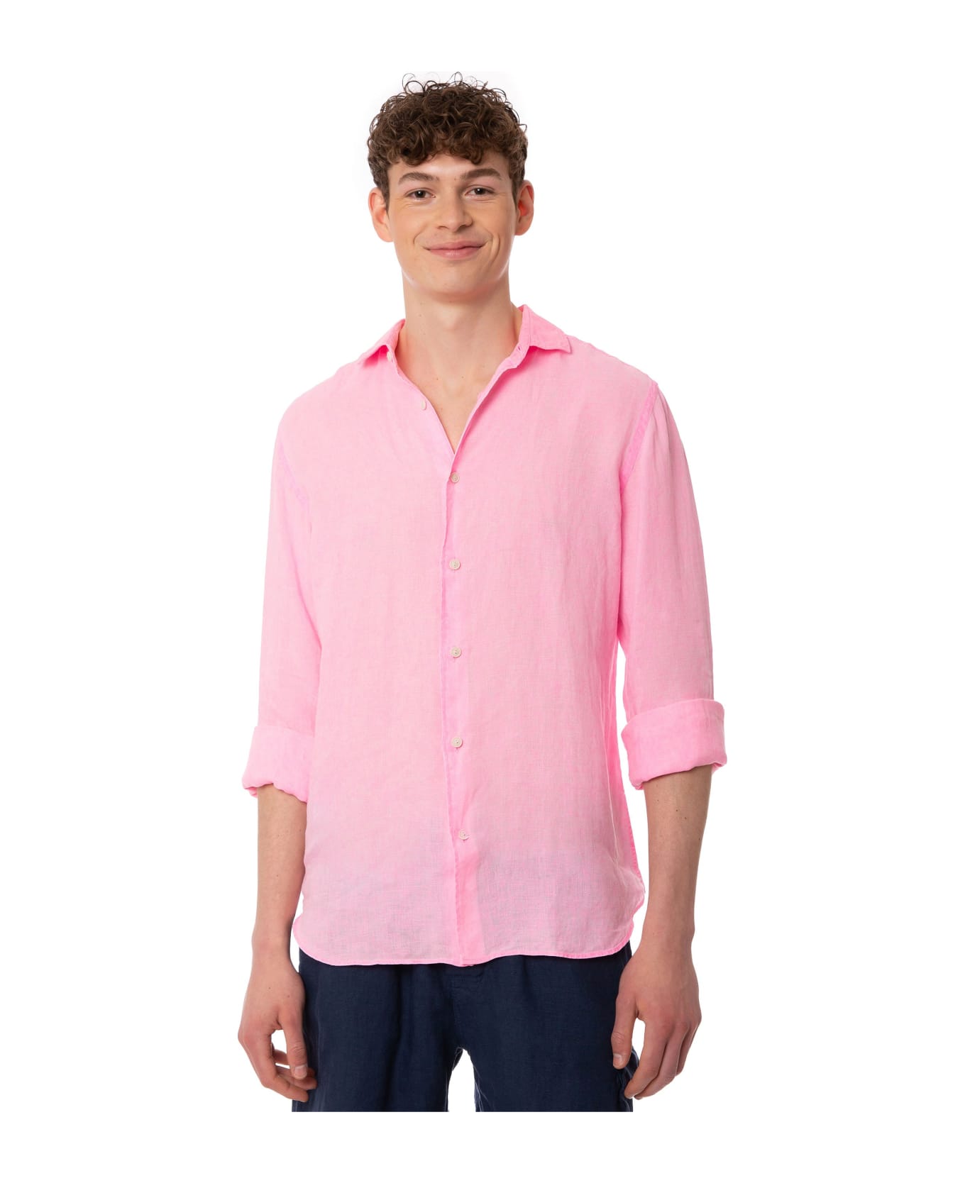 MC2 Saint Barth Man Water Color Fluo Pink Linen Pamplona Shirt - PINK