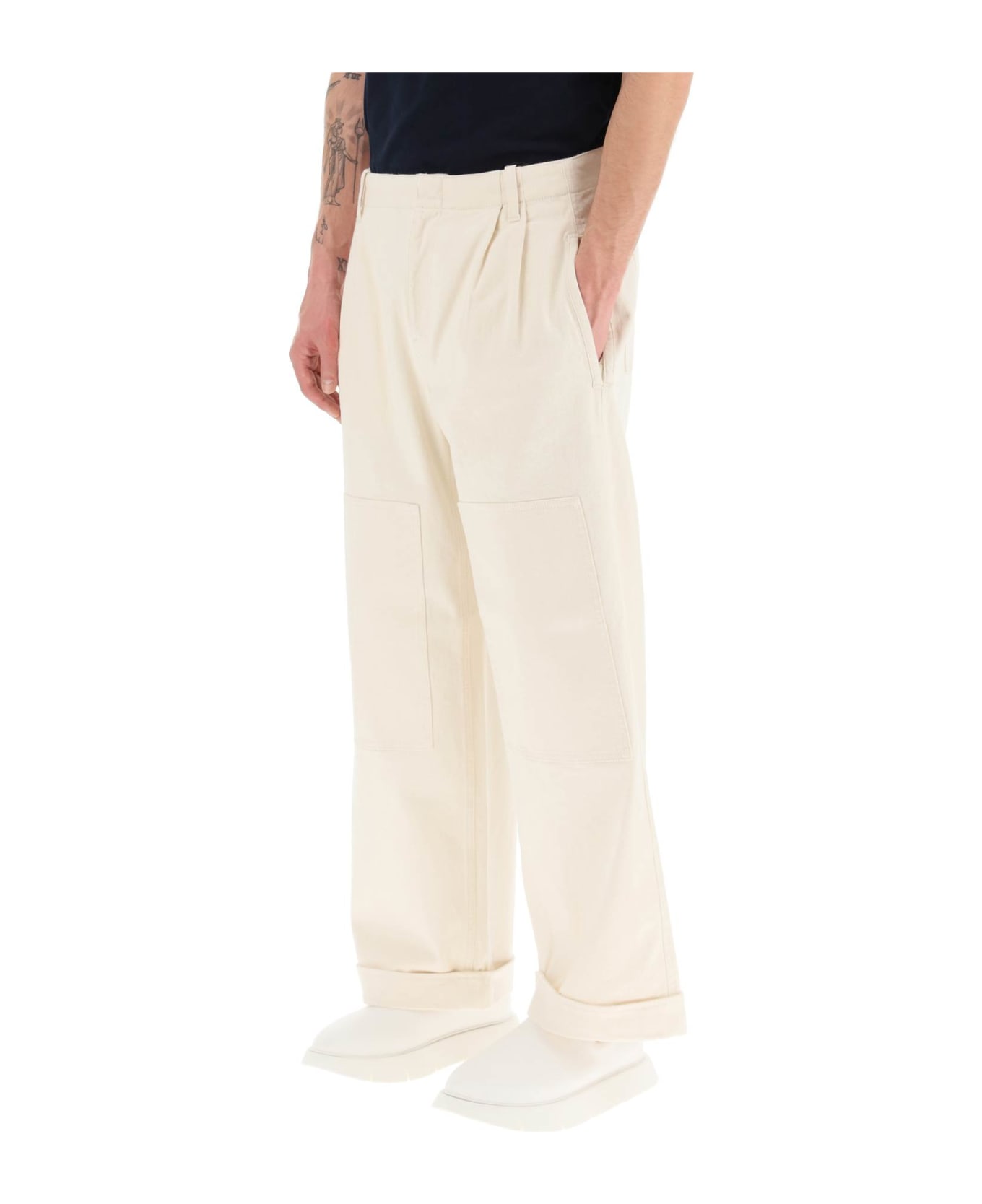 Etro Melange Ivory Stretch Cotton Wide-leg Pant - WHITE