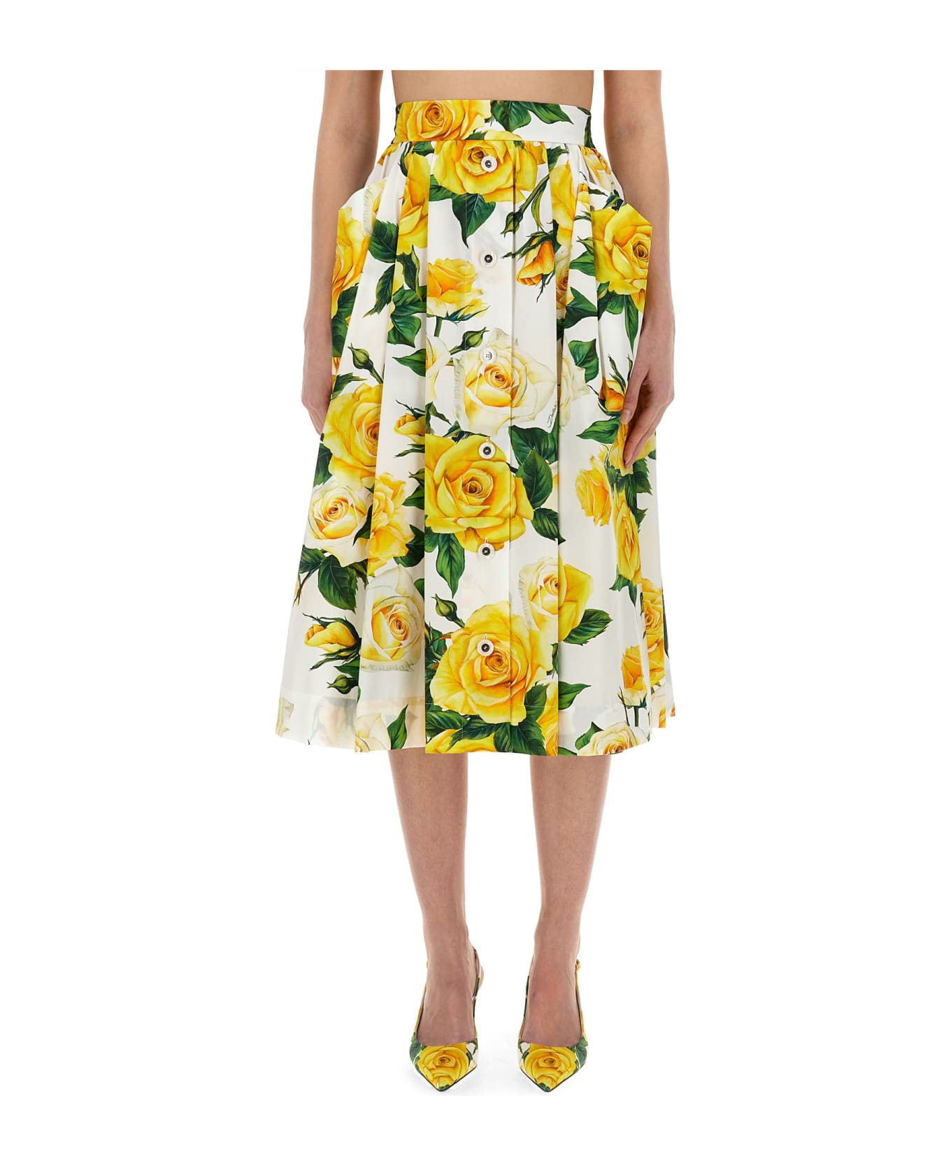 Dolce & Gabbana Flower Print Full Skirt - Vo Yellow Rose White スカート