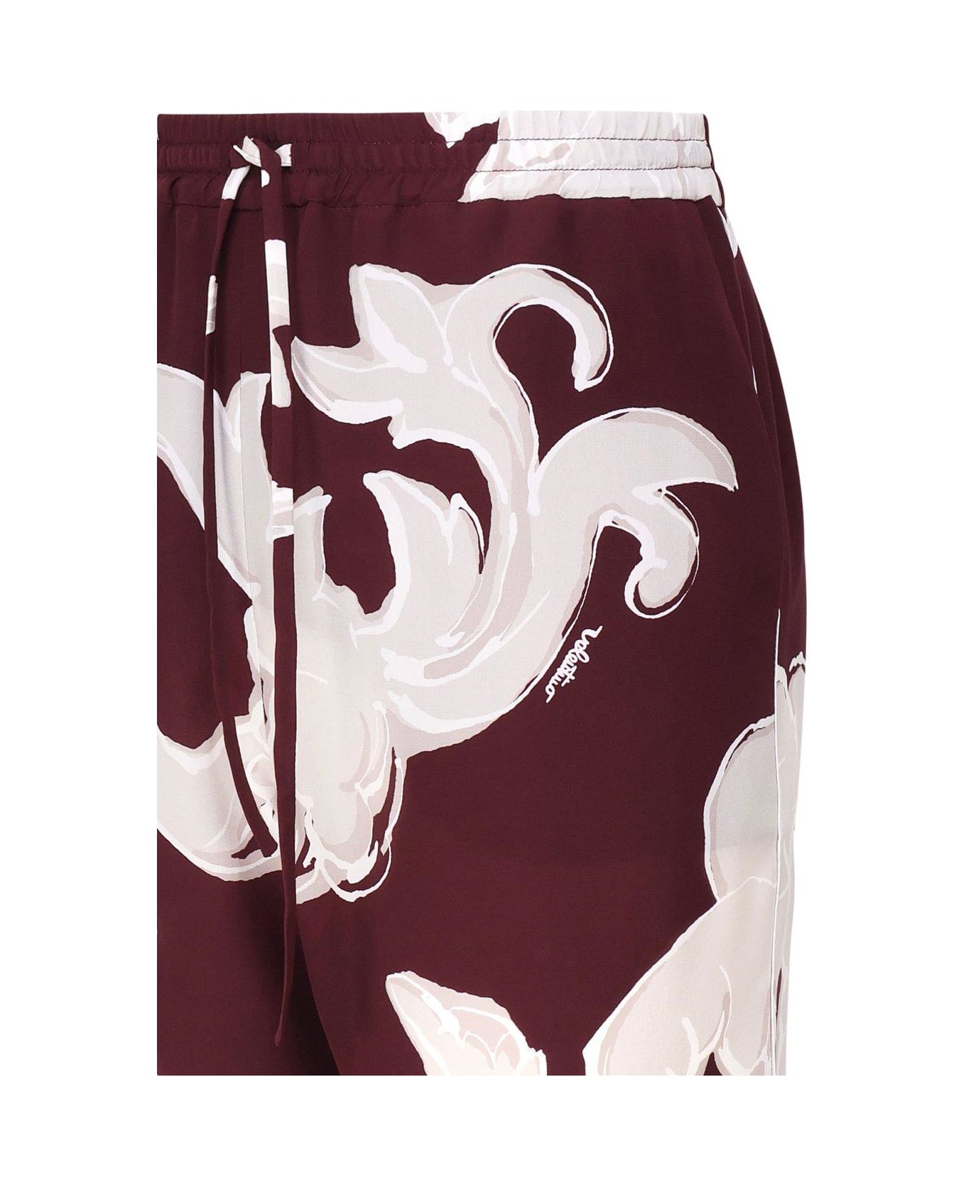 Valentino Abstract Printed Drawstring Cropped Pants - Amarone/perla