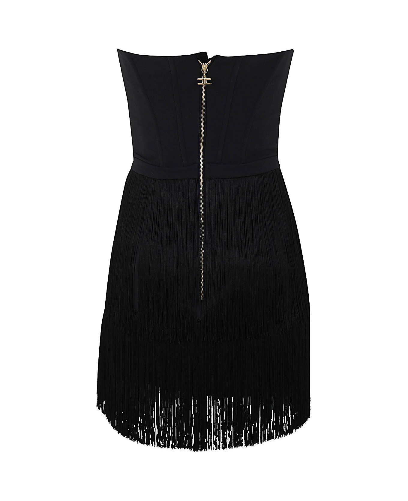 Elisabetta Franchi Brassiere Mini Dress With Fringes - Black