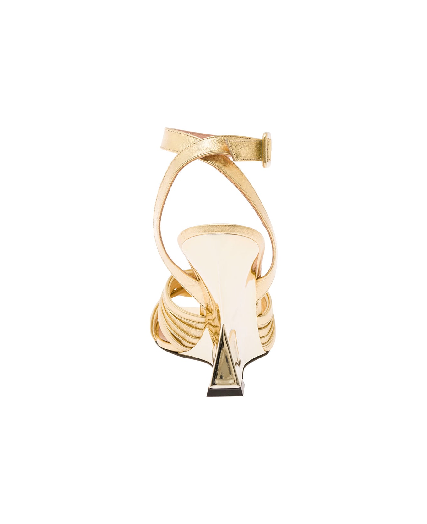 Pollini Gold-tone Wedge With Knot Detail In Laminated Fabric Woman - Metallic サンダル