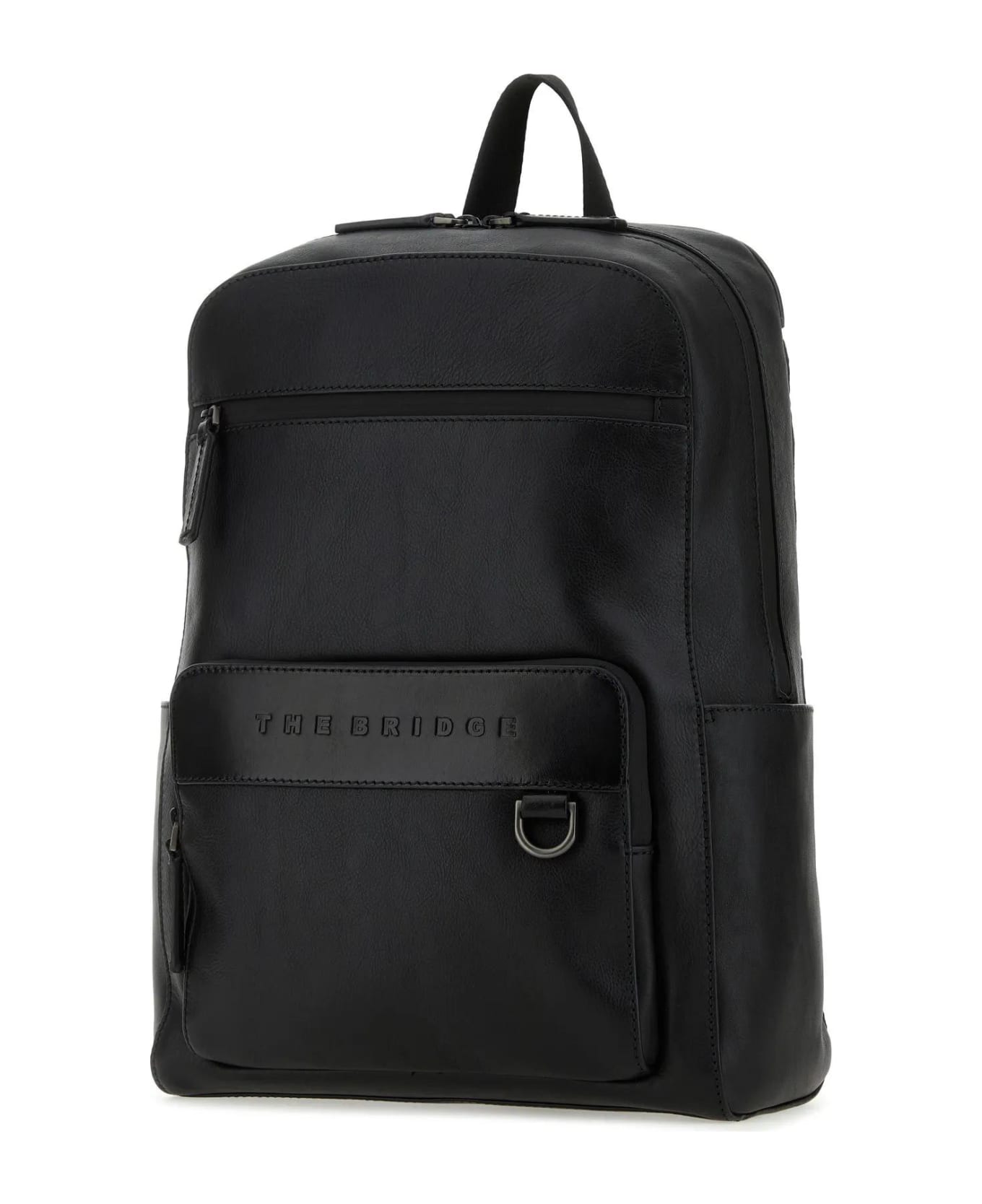 The Bridge Black Leather Damiano Backpack - R Nero バックパック
