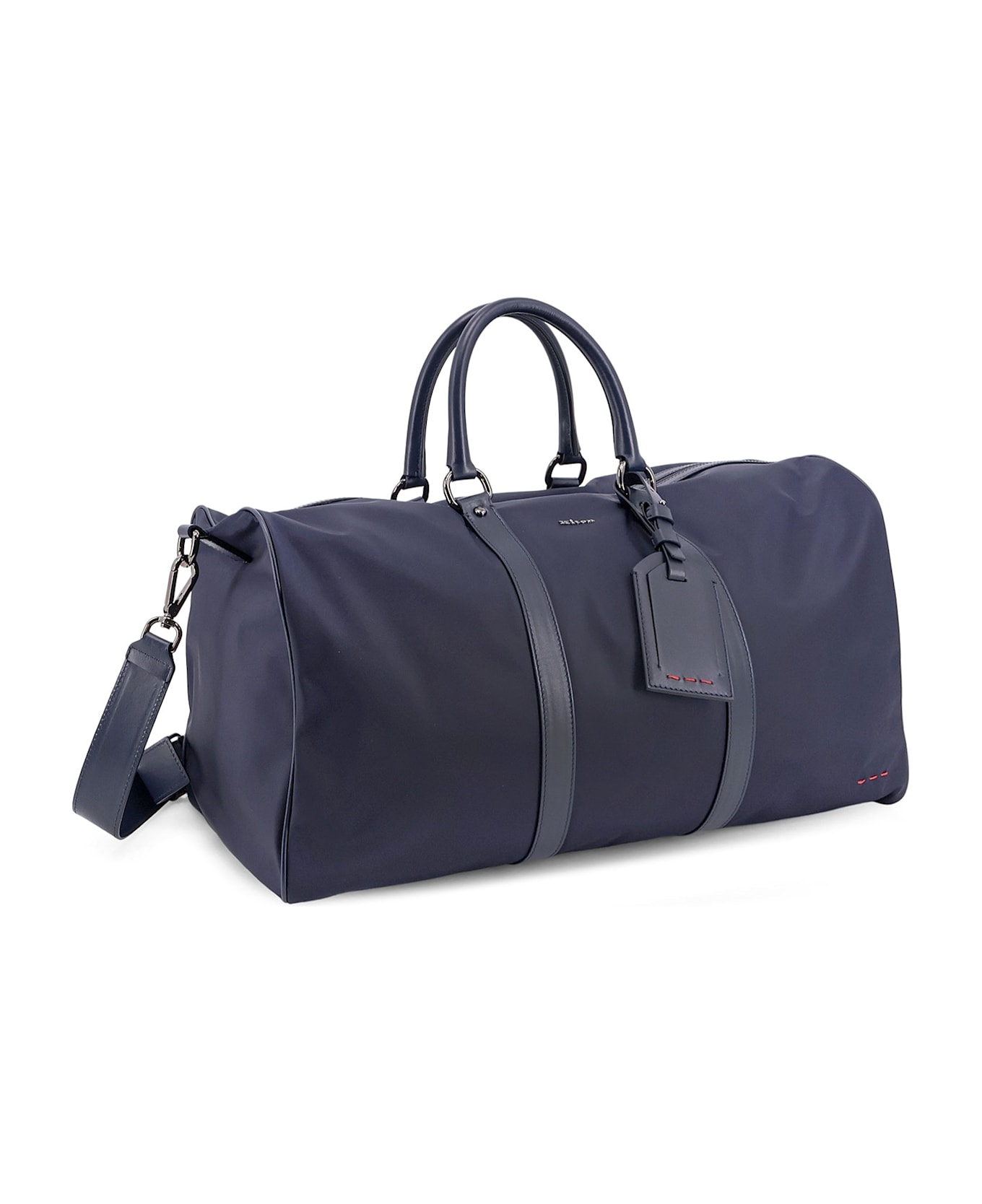 Kiton Nylon Duffel Bag With Leather Inserts - Blue