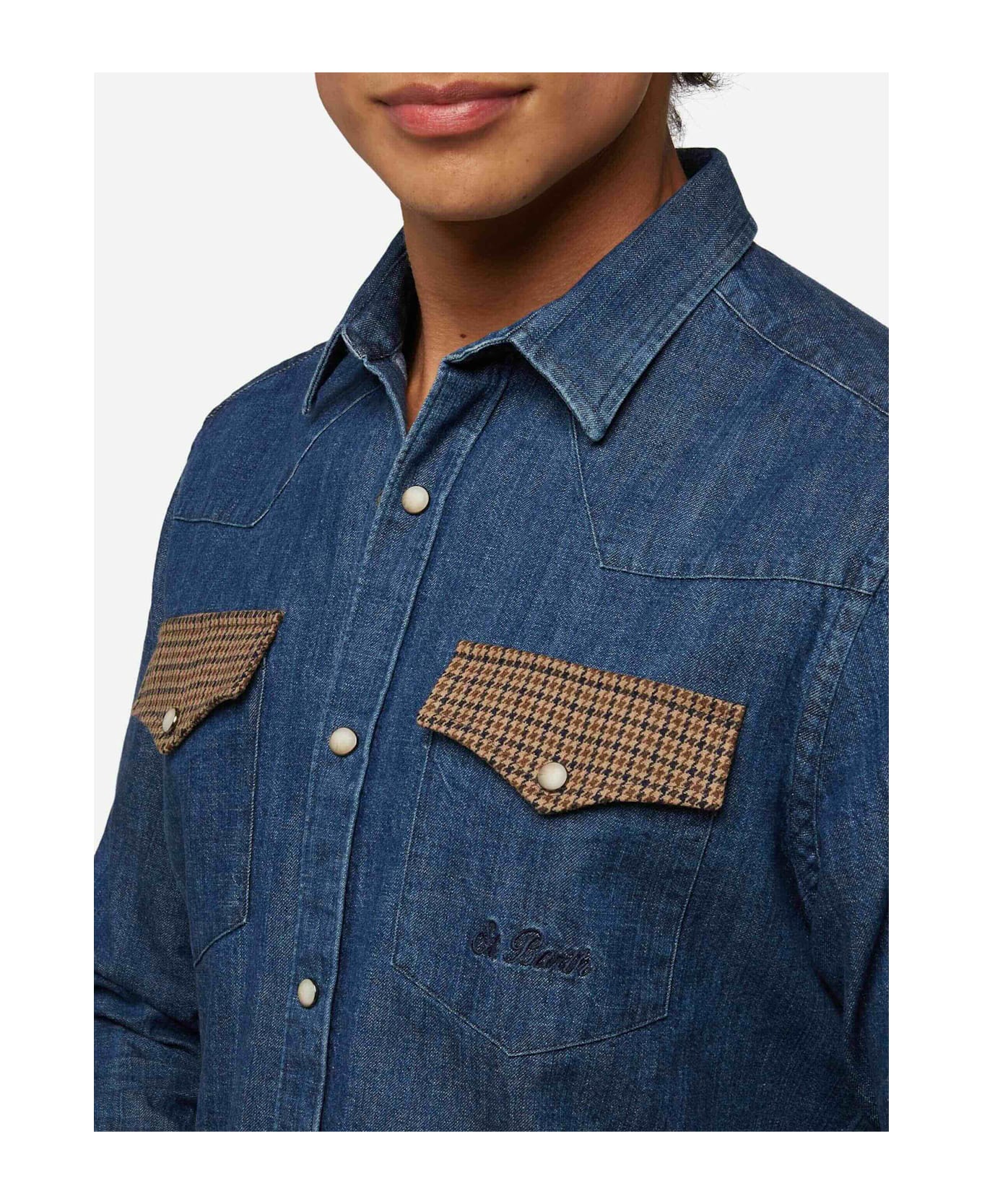 MC2 Saint Barth Denim Shirt Greg With Pied De Poul Patches - BLUE