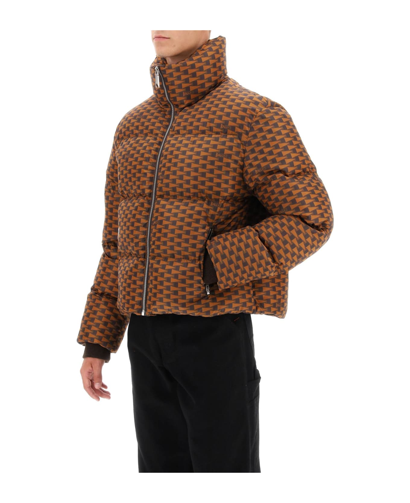Bally Short Puffer Jacket With Pennant Motif - MULTIEBANO (Brown)