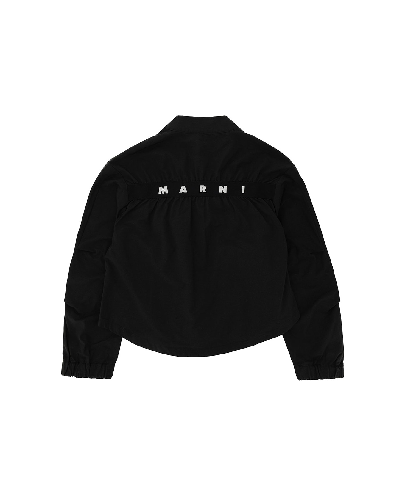 Marni Black Jacket With Contrasting Logo At The Back In Cotton Blend Girl - Black コート＆ジャケット