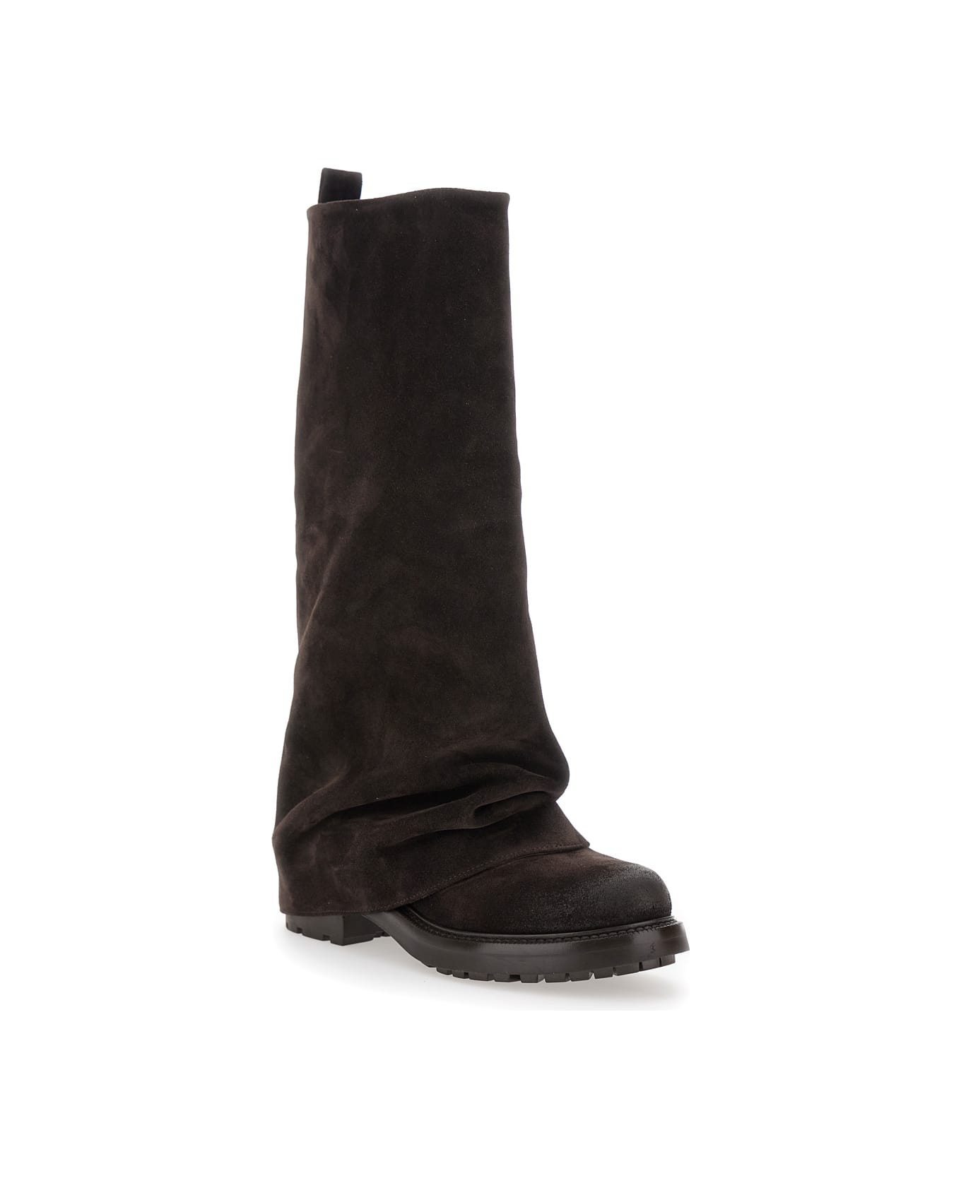 Strategia Brown Multilayer Combat Boots With One Block Sole In Suede Woman - Brown