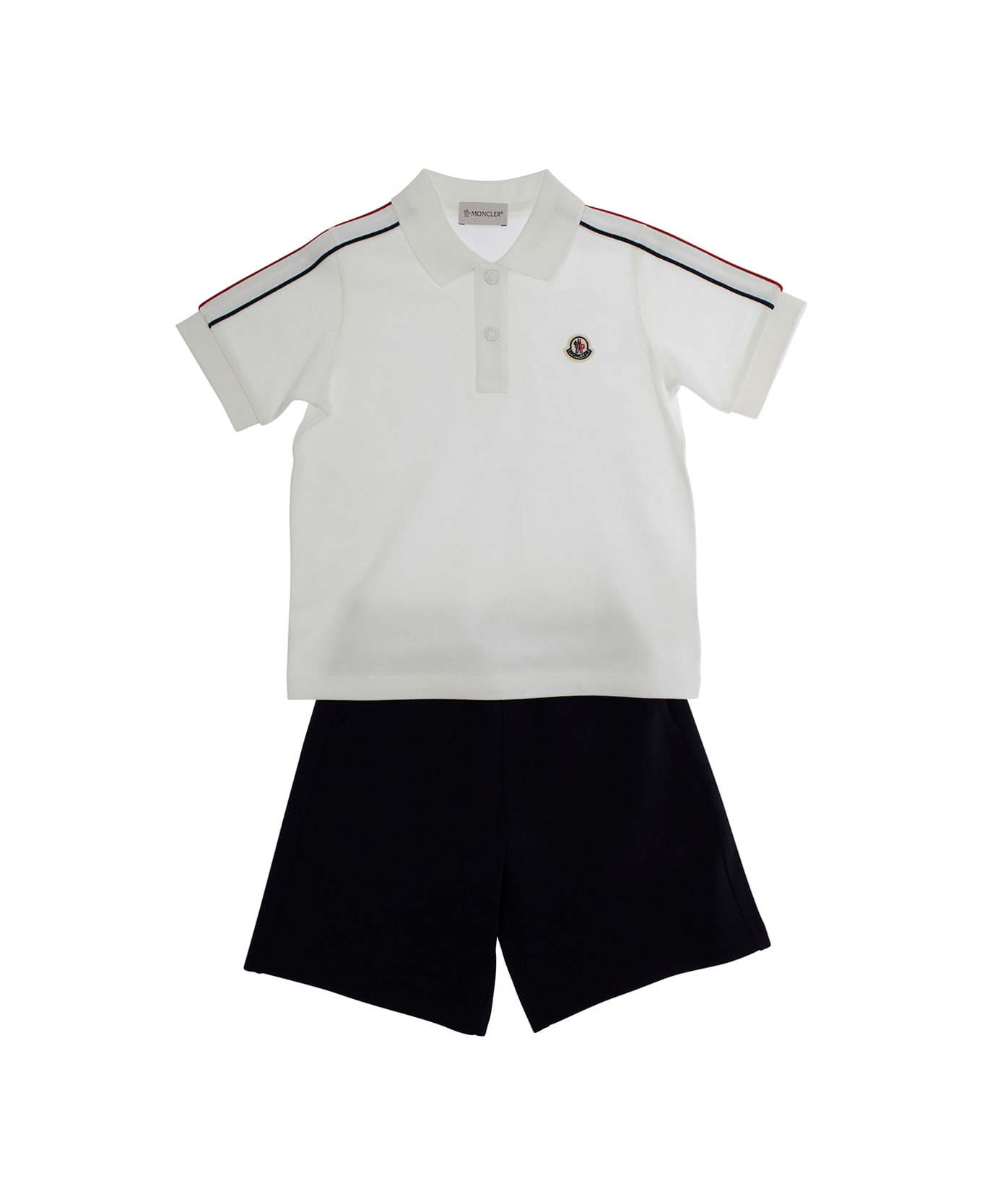 Moncler Multicolor Set Of Polo Shirt And Shorts With Claaaic Collar And Logo Patch On Front And Rear In Cotton Boy - Multicolor