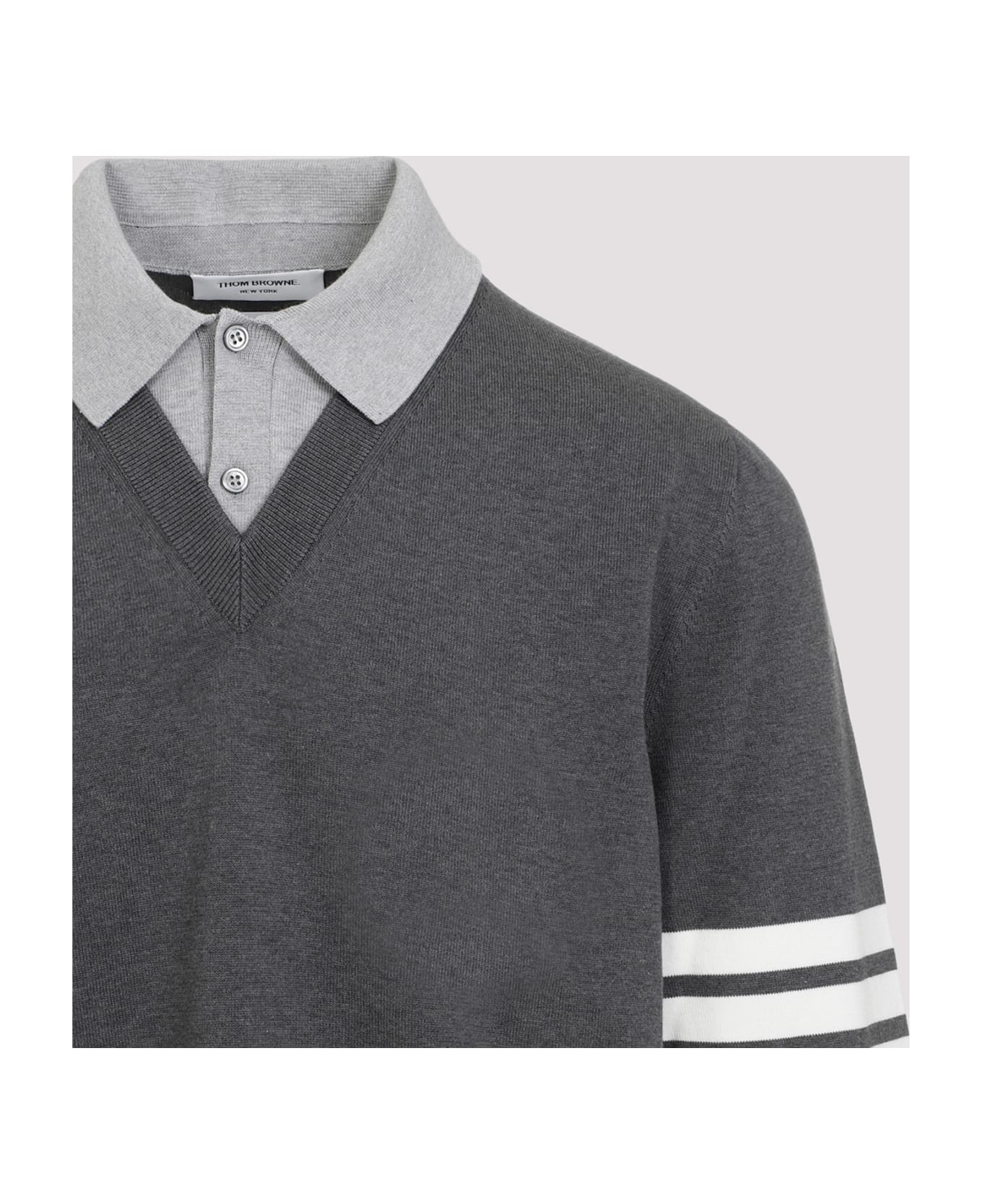 Thom Browne Polo With V-neck Pullover - Med Grey