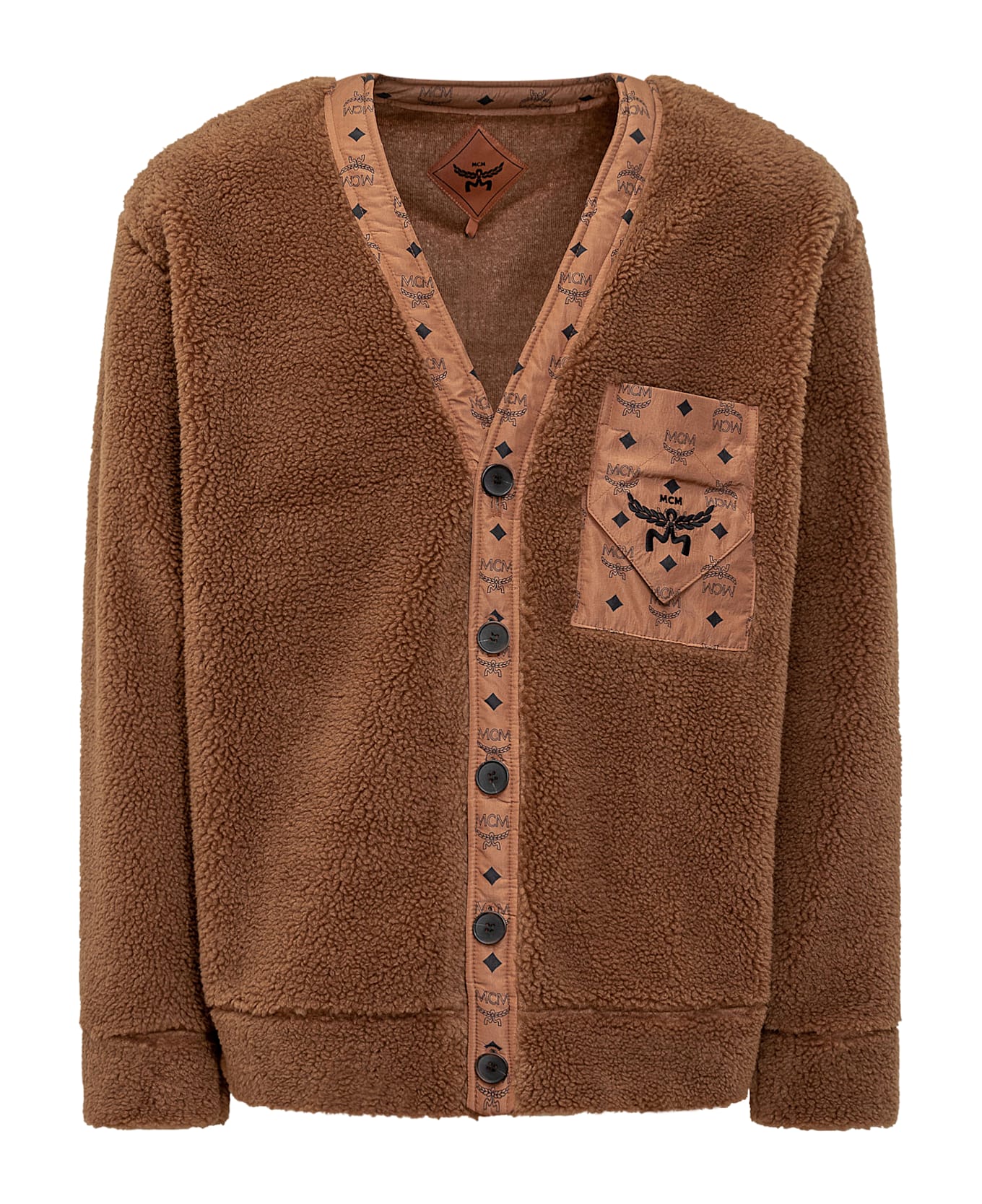 MCM Cardigan With Logo - COGNAC