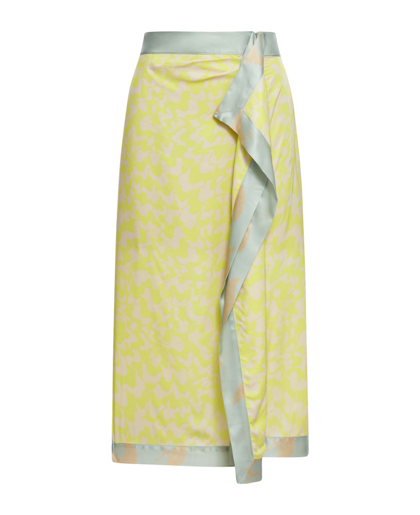 Dries Van Noten 01830-sole Bis 8104 W.w.skirt Lightweight Viscose Printed With Bicolor Abstract Pattern - Yellow