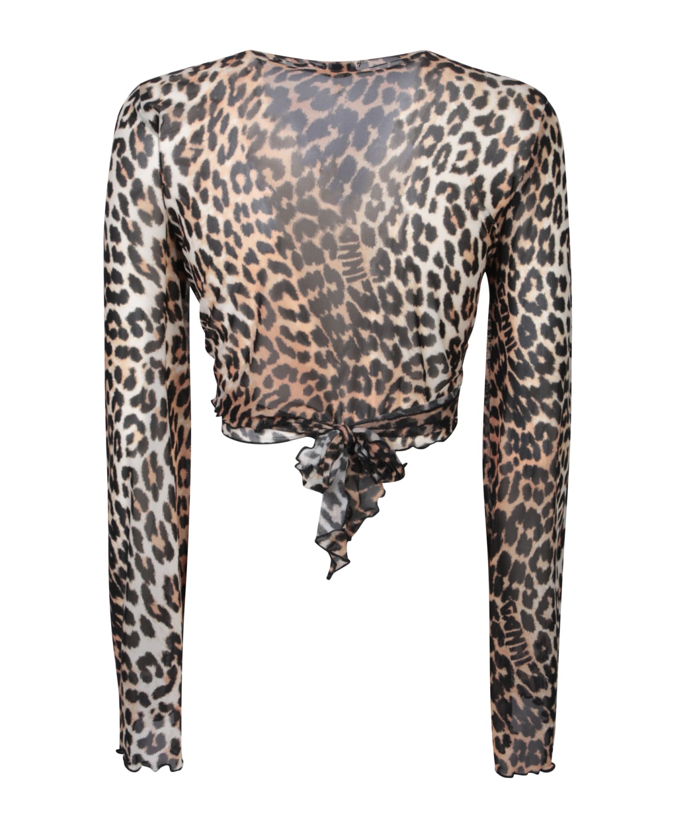 Ganni Leopard Print Cropped Blouse - Multi トップス