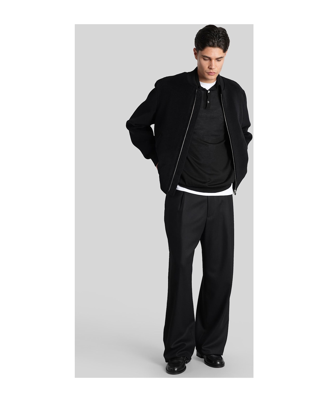Lardini Bomber Jacket In Black Wool - black