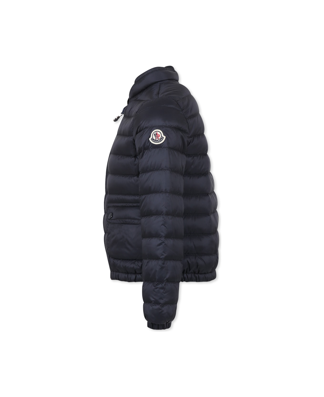 Moncler Blue Down Jacket For Girl With Logo - Blue