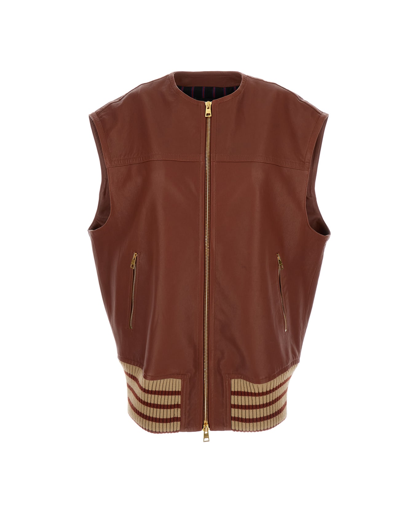 Etro Leather Vest Look3 - Brown ベスト