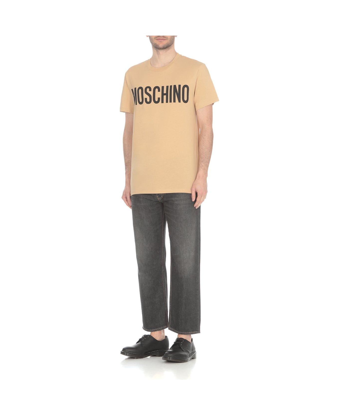 Moschino Logo Printed Crewneck T-shirt - Beige