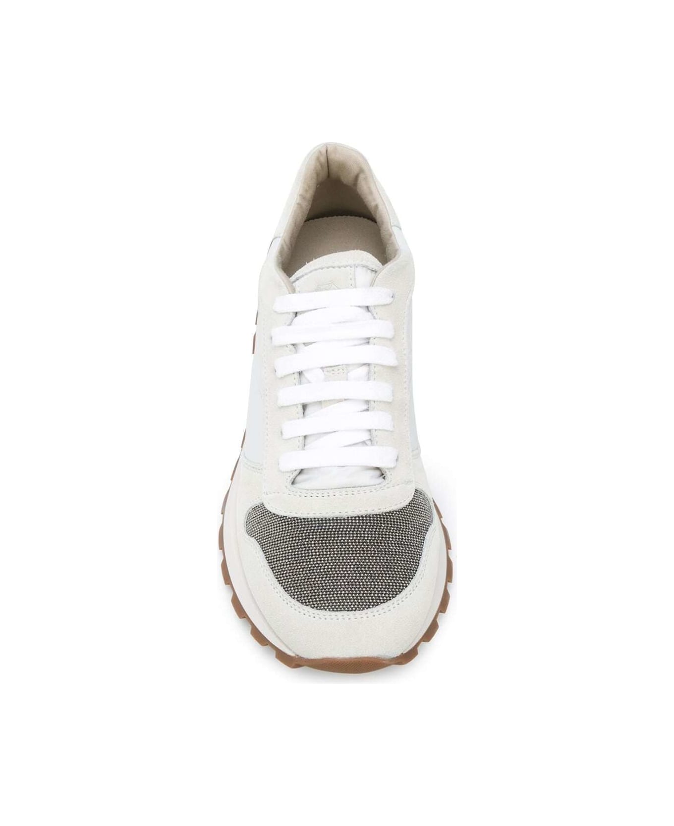 Brunello Cucinelli Woman's Leather Sneakers With Monile Detail - White