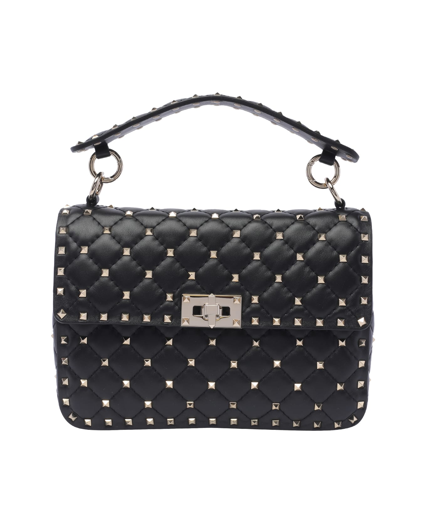 Valentino Garavani Medium Rosktud Spike Shoulder Bag - Black