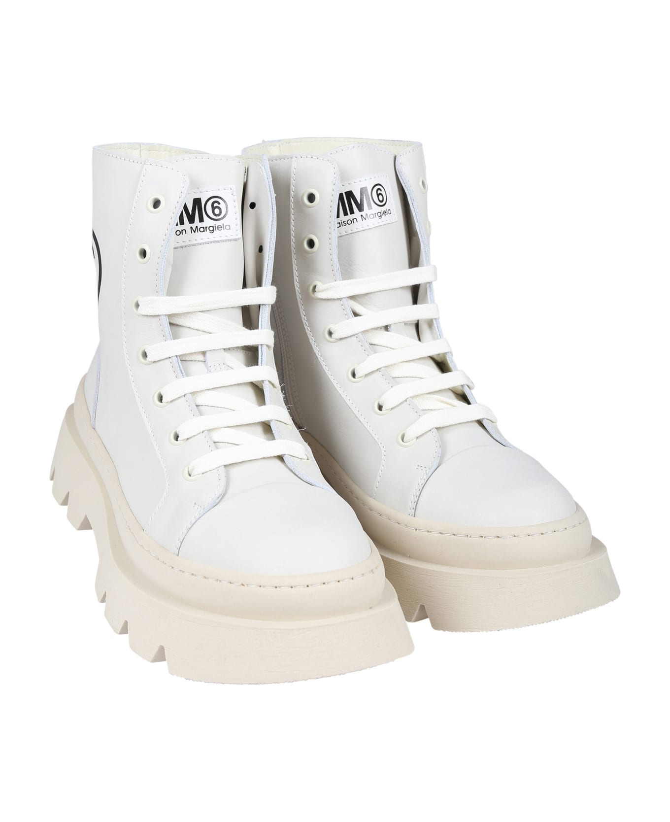 MM6 Maison Margiela Ivory Boots For Kids With Logo - Ivory シューズ
