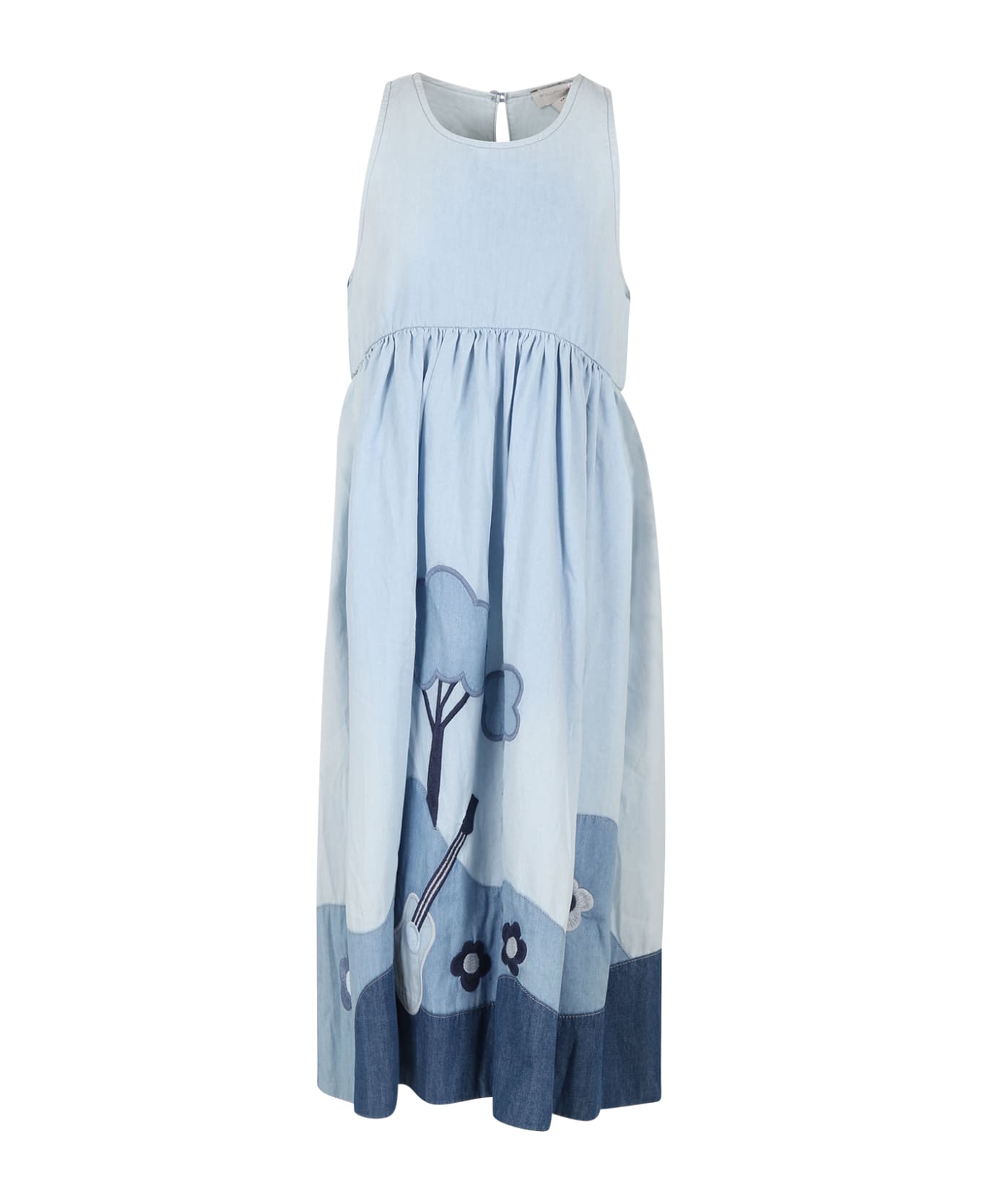 Stella McCartney Kids Light Blue Dress For Girl With Flowers - Light Blue ワンピース＆ドレス