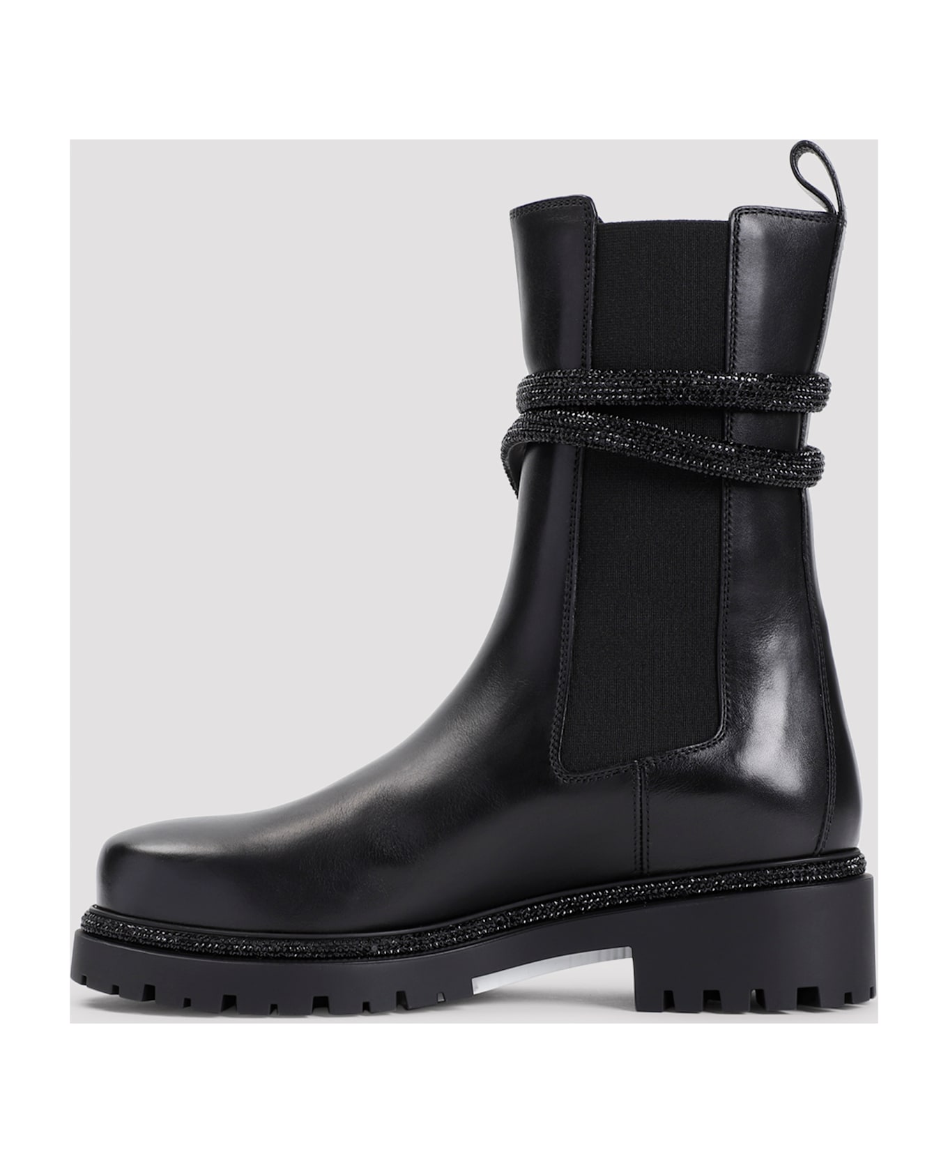 René Caovilla Calf Leather Biker Boots - Black Jet