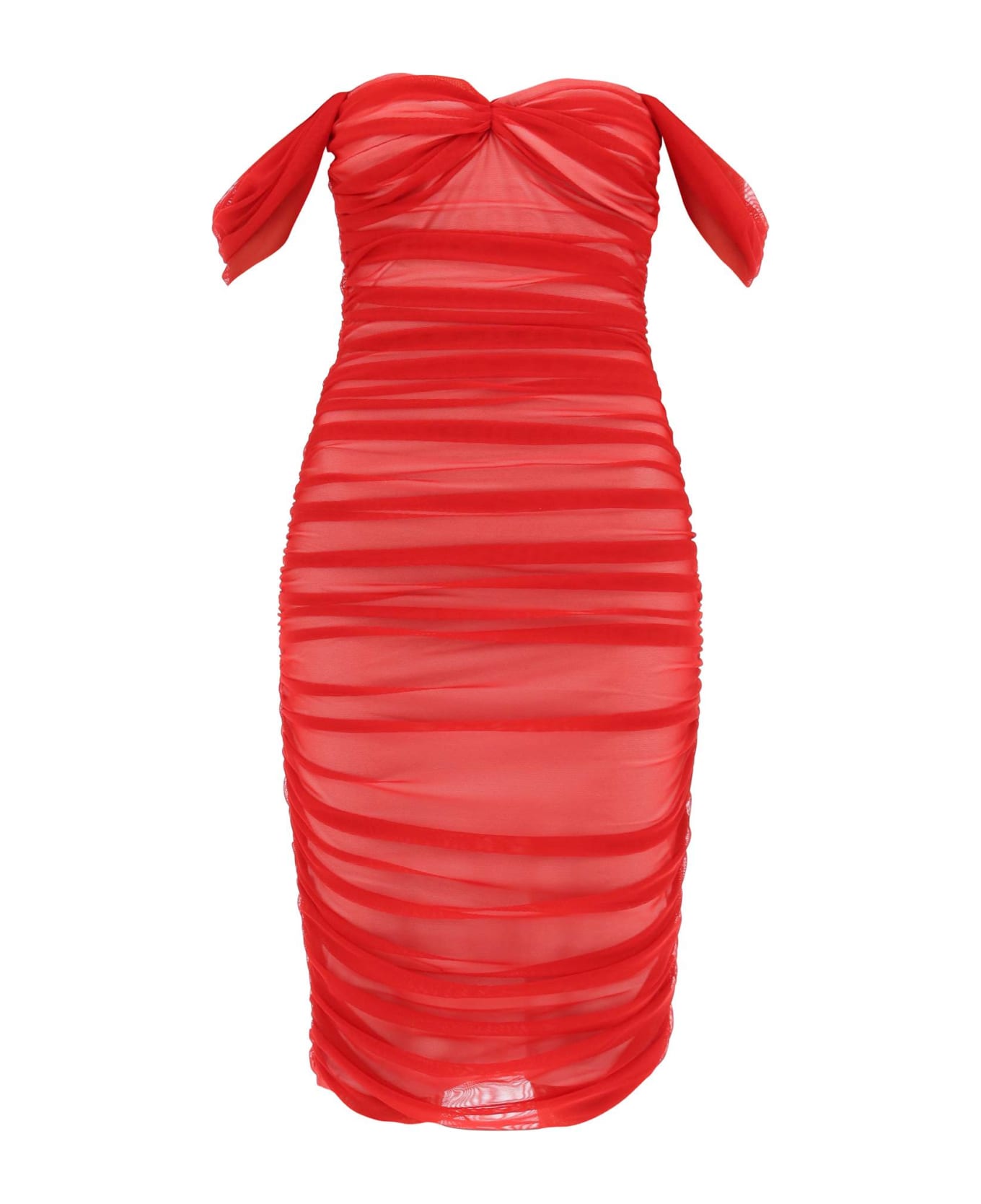 Norma Kamali Walter Draped Mesh Dress - RED SNOW (Red)