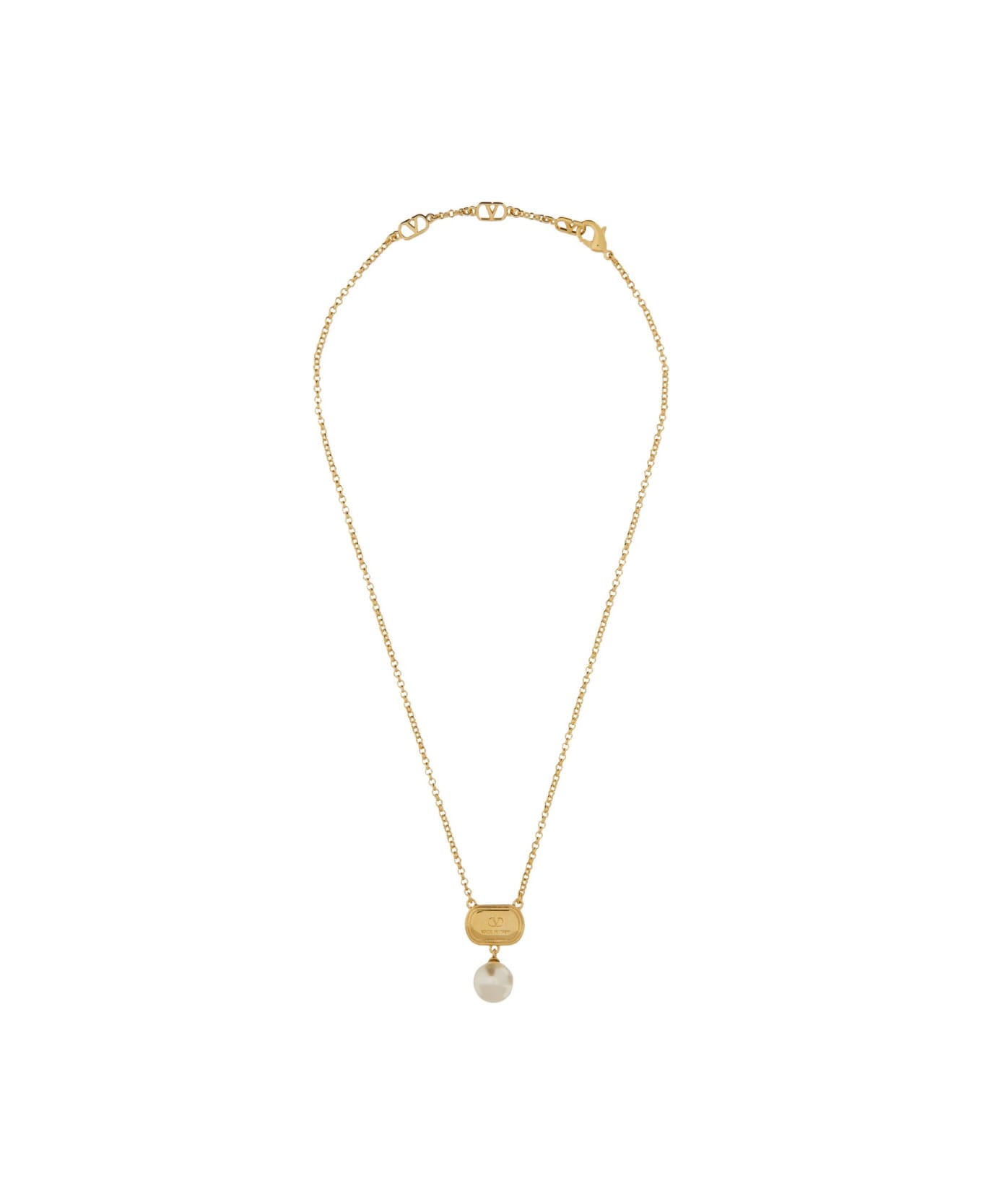 Valentino Garavani Metal "ovalette" Necklace With Enamel, Crystal And Swarovski® Pearl - GOLD