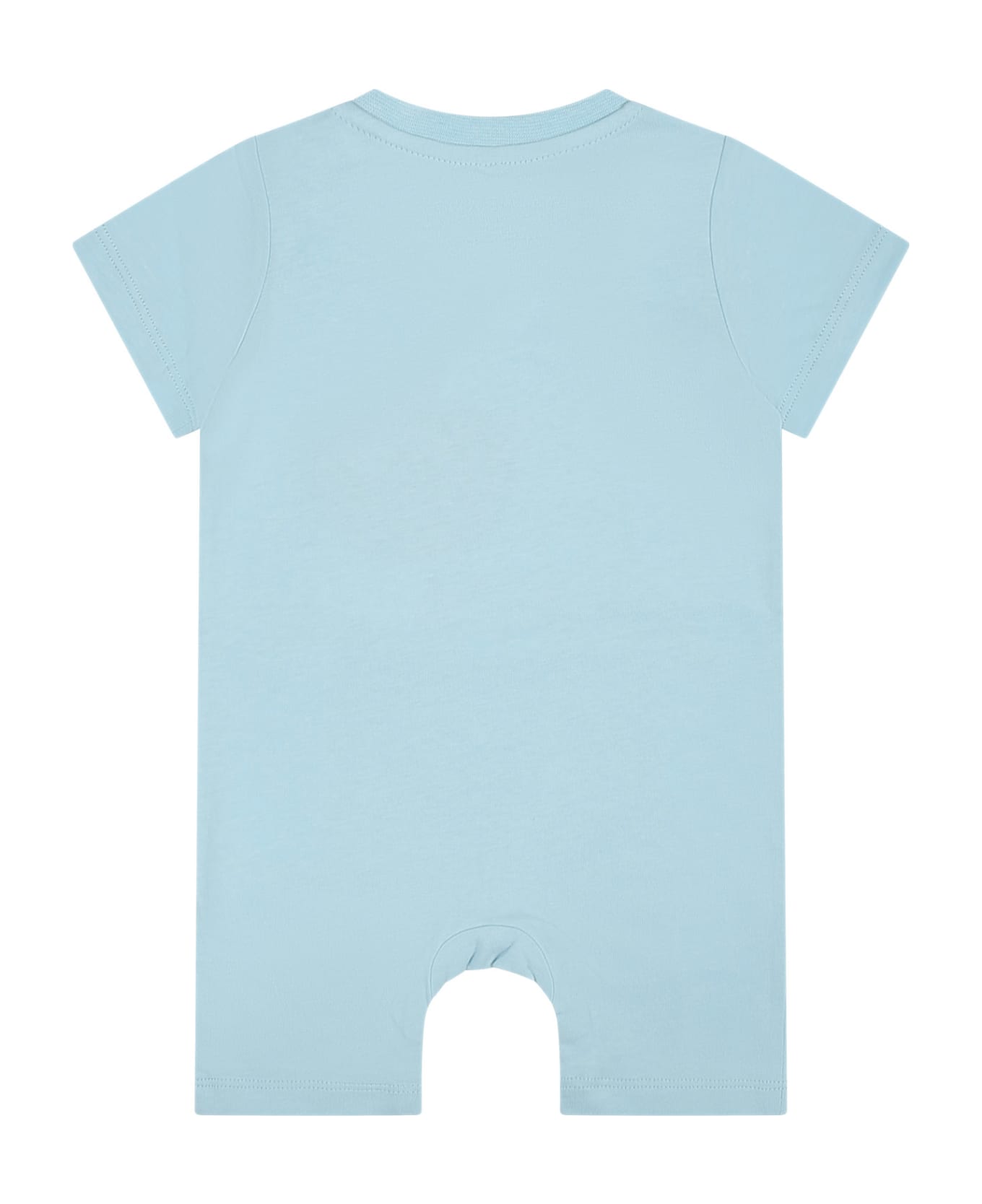 Stella McCartney Kids Light Blue Romper For Baby Boy With Hammerhead Shark Print - Light Blue