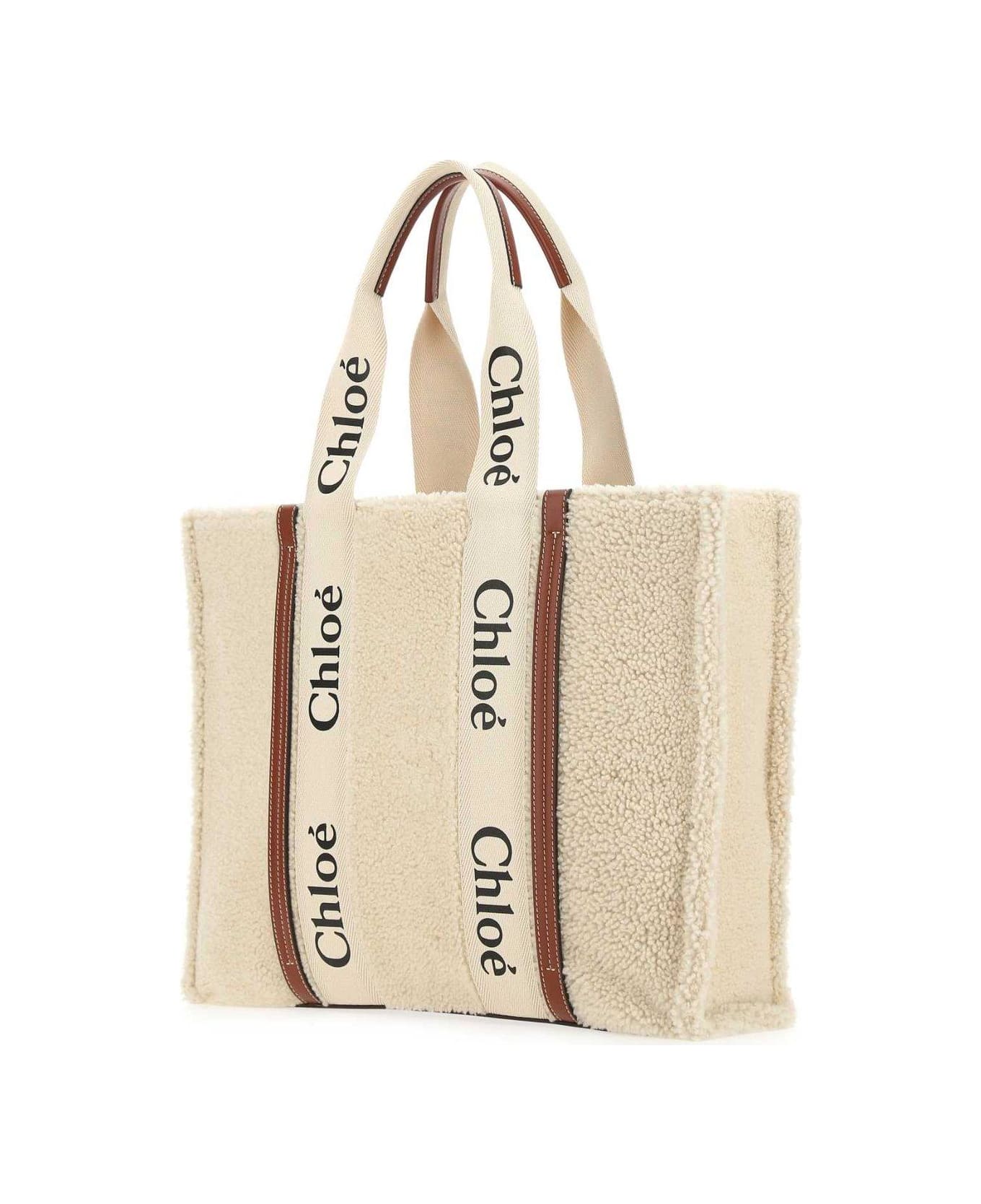Chloé Woody Shearlng Large Tote Bag - Bianco