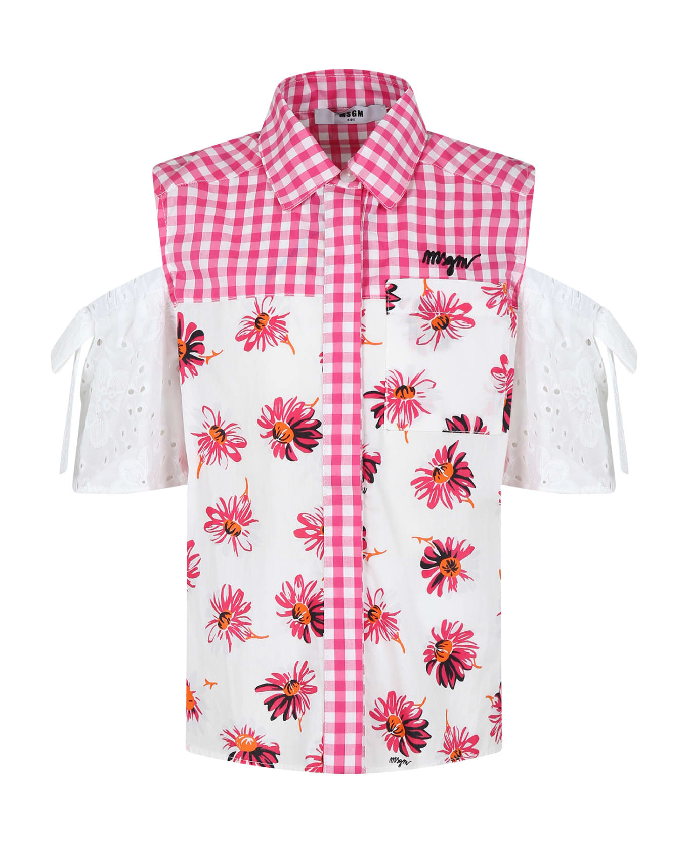 MSGM White Shirt For Girl With Daisy Print - White シャツ