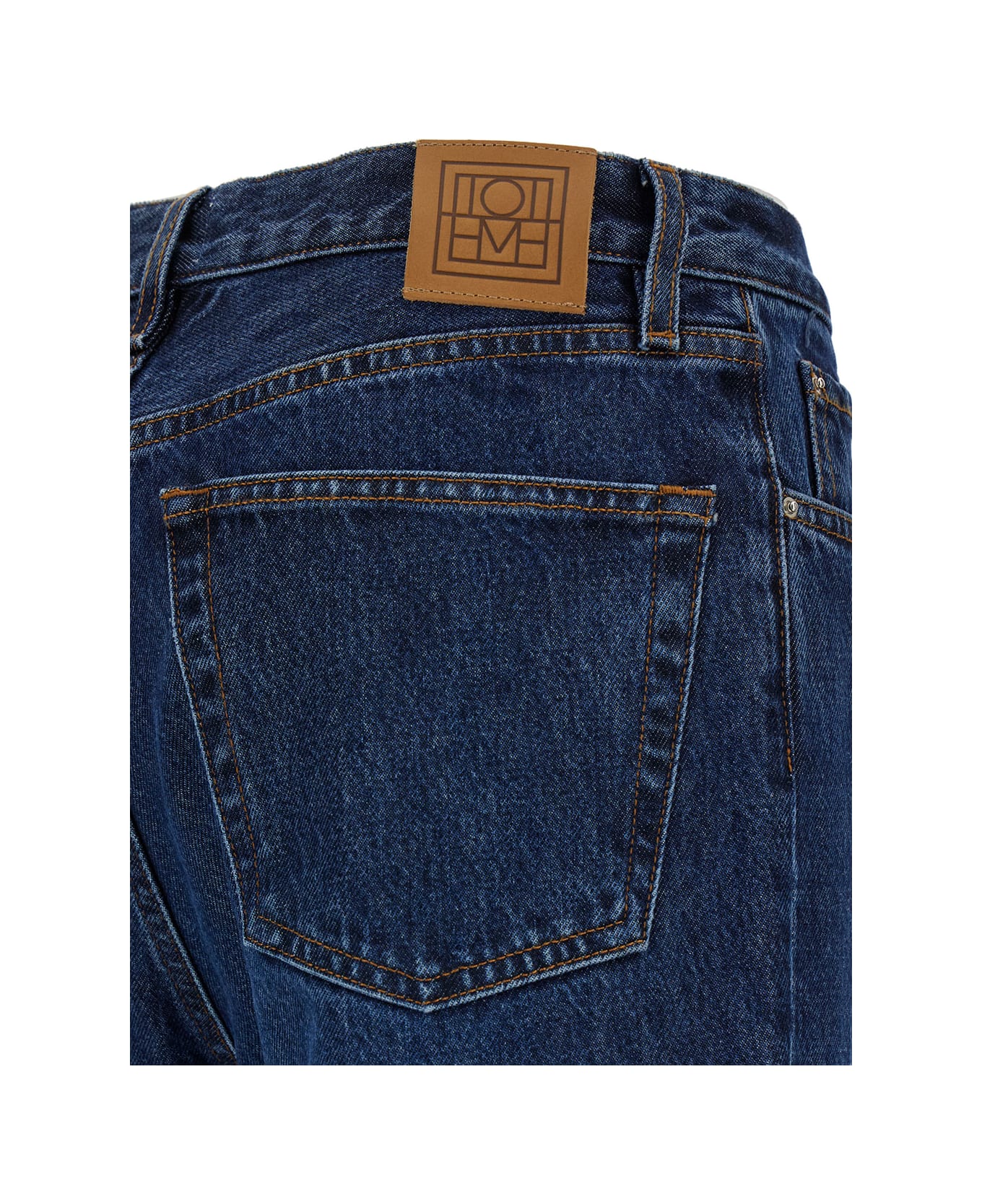 Totême Blue High-waisted Jeans With Logo Patch In Cotton Denim Woman - Blu