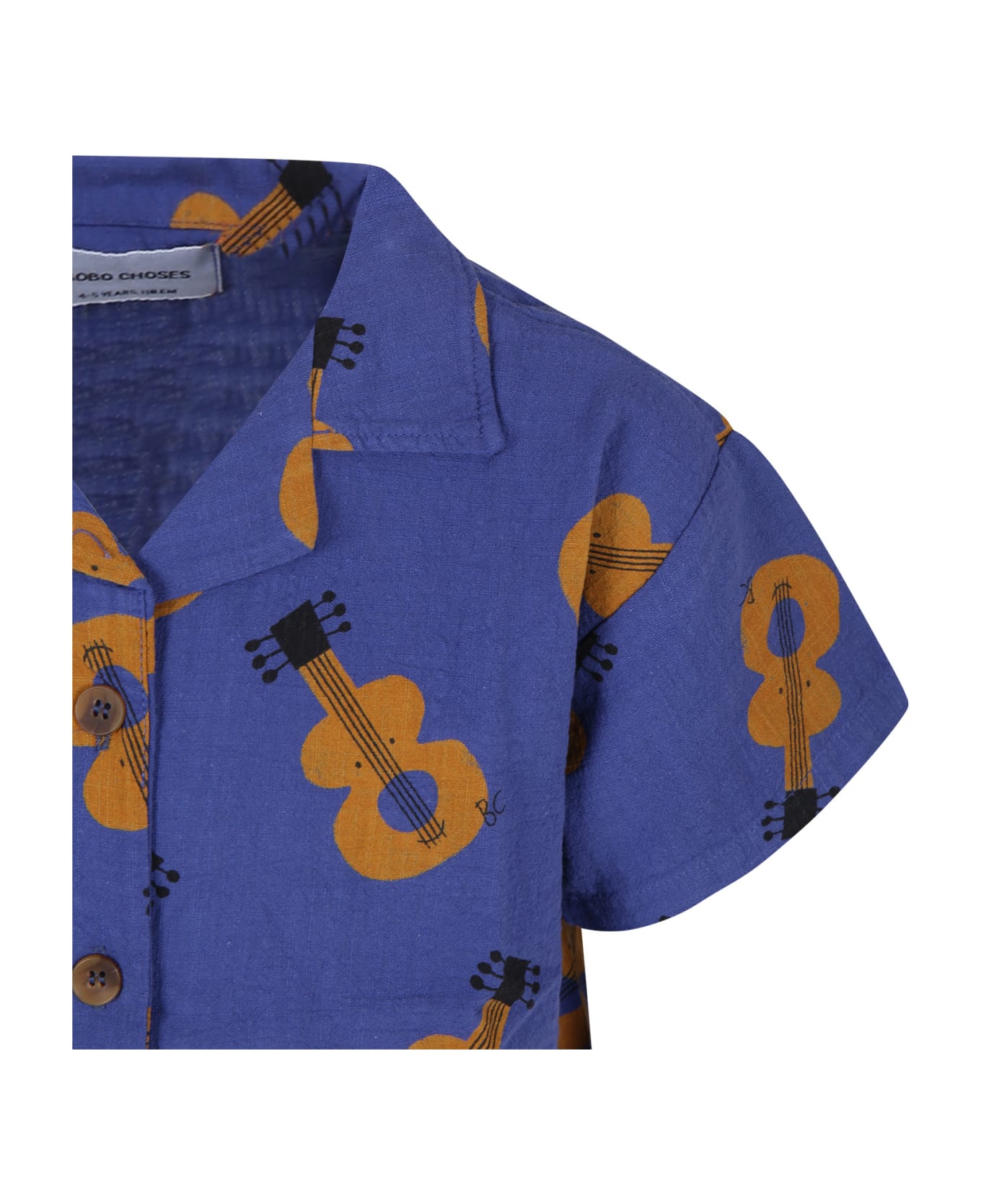 Bobo Choses Blue Shirt For Kids With All-over Guitars - Blue