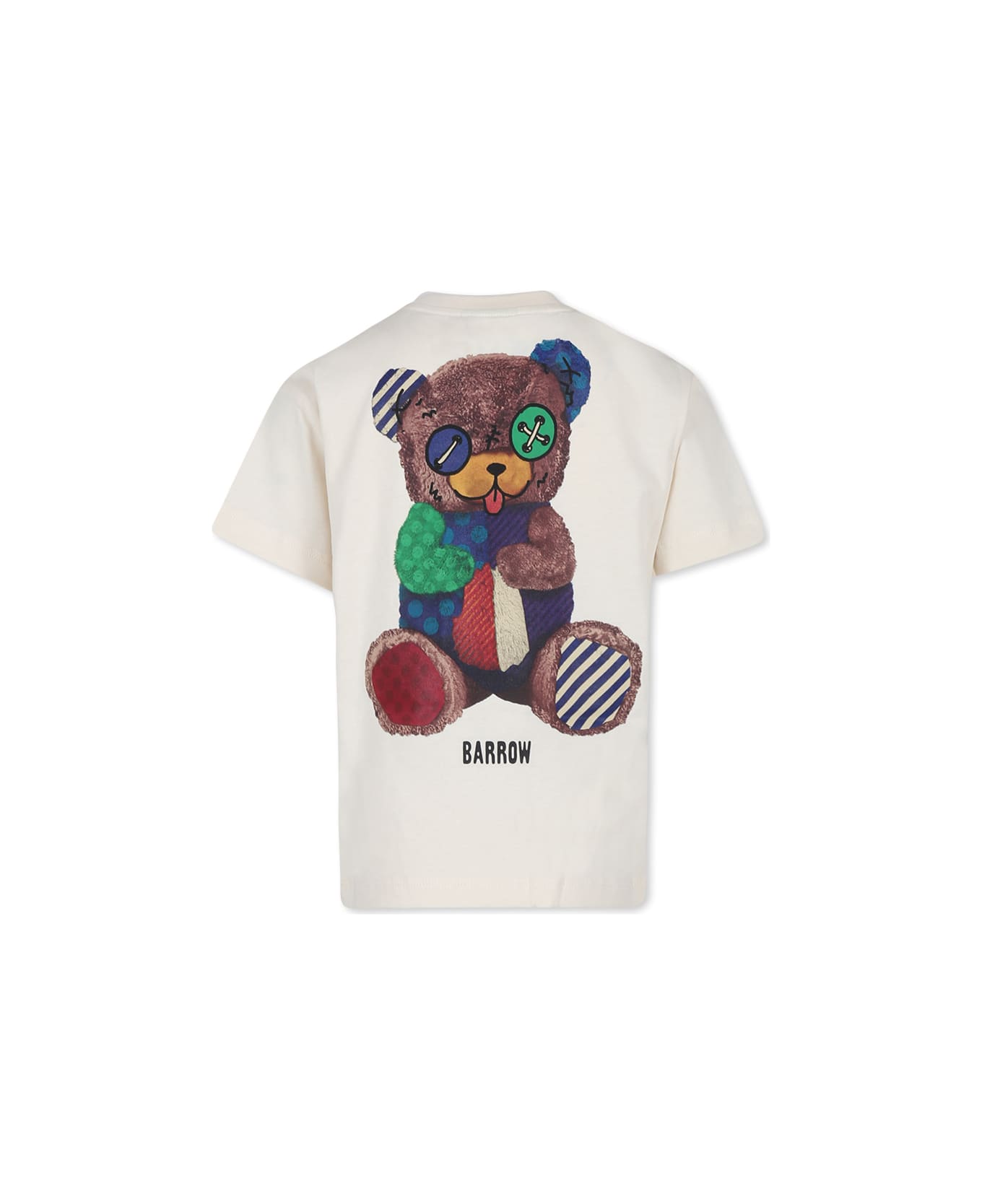 Barrow Ivory T-shirt For Kids With Logo And Bear - Crema