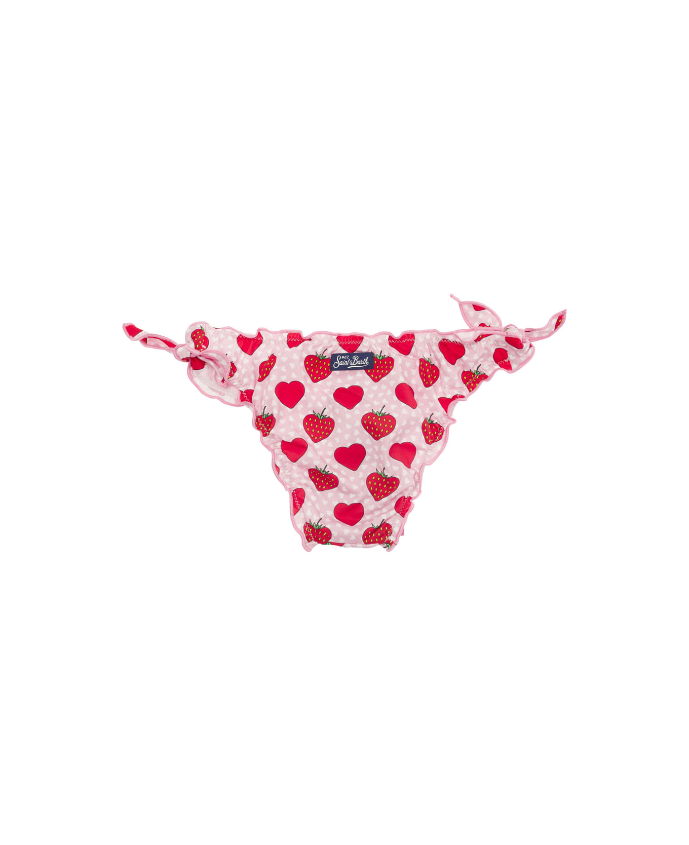 MC2 Saint Barth Pink And Red Bikini Bottom With Strawberry Print In Stretch Fabric Baby - Multicolor