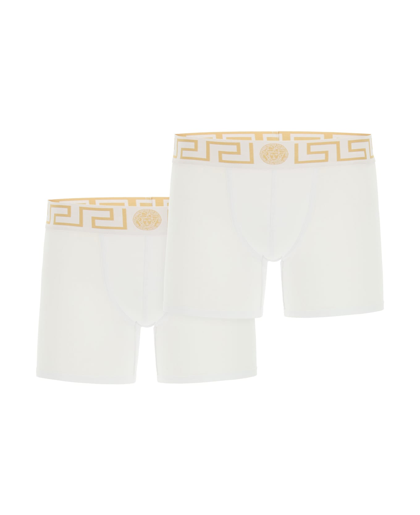 Versace Bi-pack Underwear Greca Border Trunks - BIANCO GRECA ORO スイムトランクス