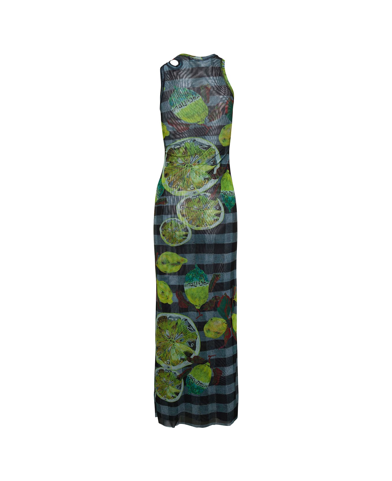 Ottolinger Long Multicolor Asymmetric Dress With Cut-out And Lemon Print In Mesh Woman - Multicolor