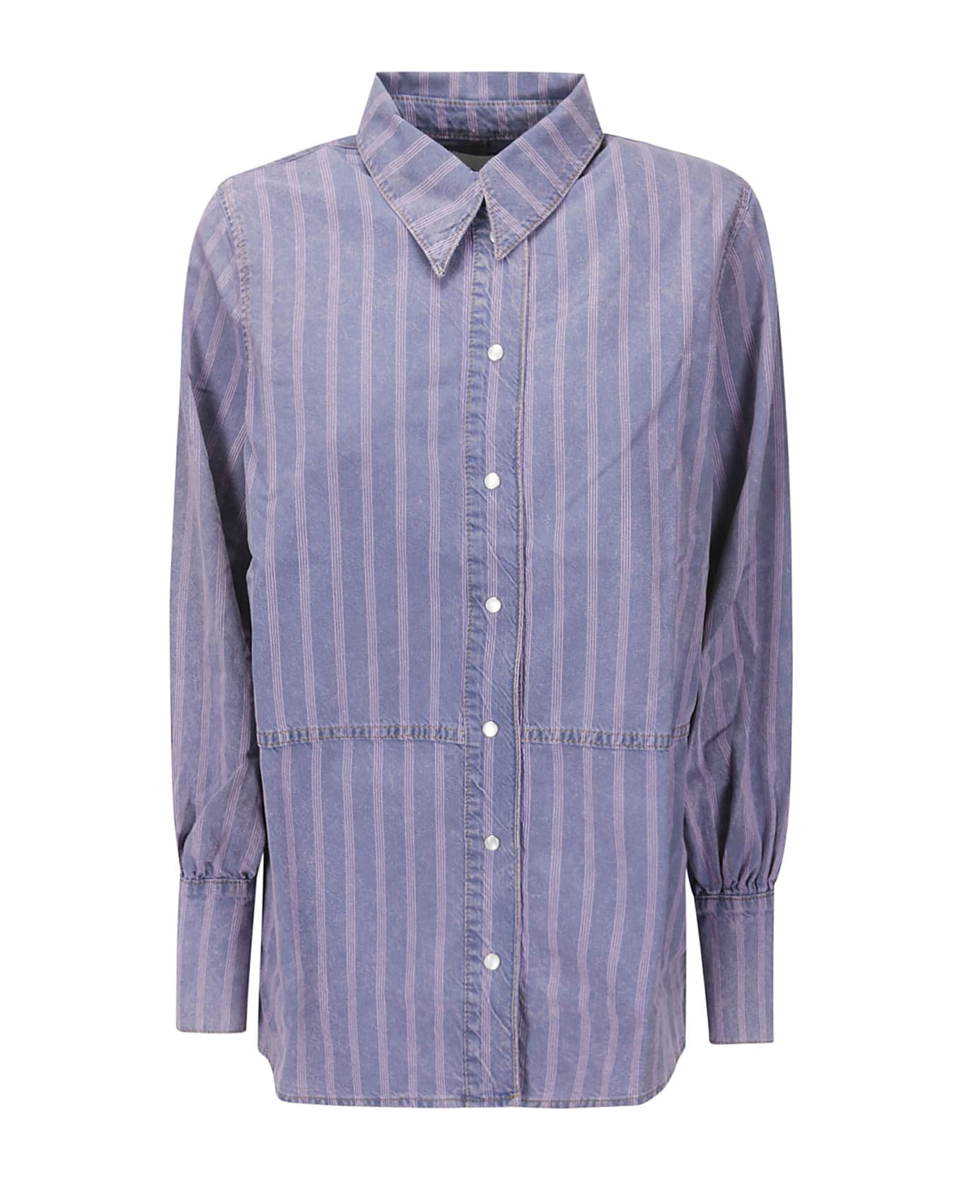Ganni Light Stripe Denim Shirt - MID BLUE STONE シャツ