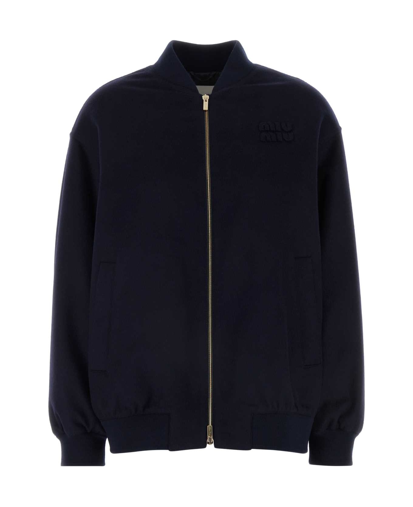 Miu Miu Dark Blue Velour Bomber Jacket - BLEU